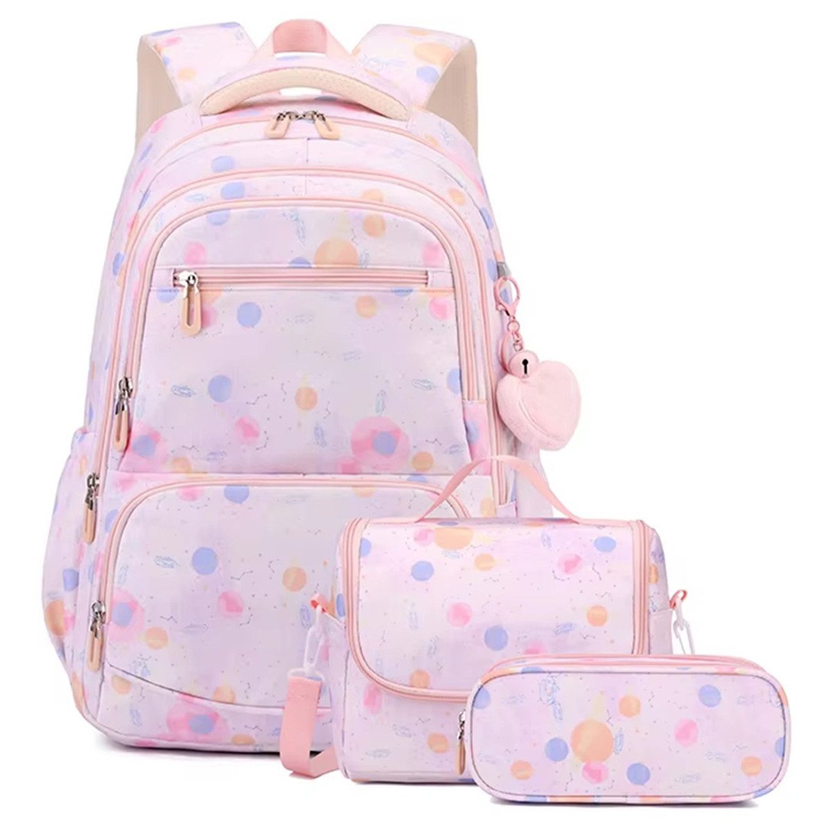 MOPUEA Schulrucksack Rucksack Schultaschen 3er Set Schule Mädchen Jungen Teenager (Turnbeutel Seitentasche, Laptopfach, Wasserabweisend Schulranzen, 3-tlg), Büchertasche für Mittelschule, Schüler