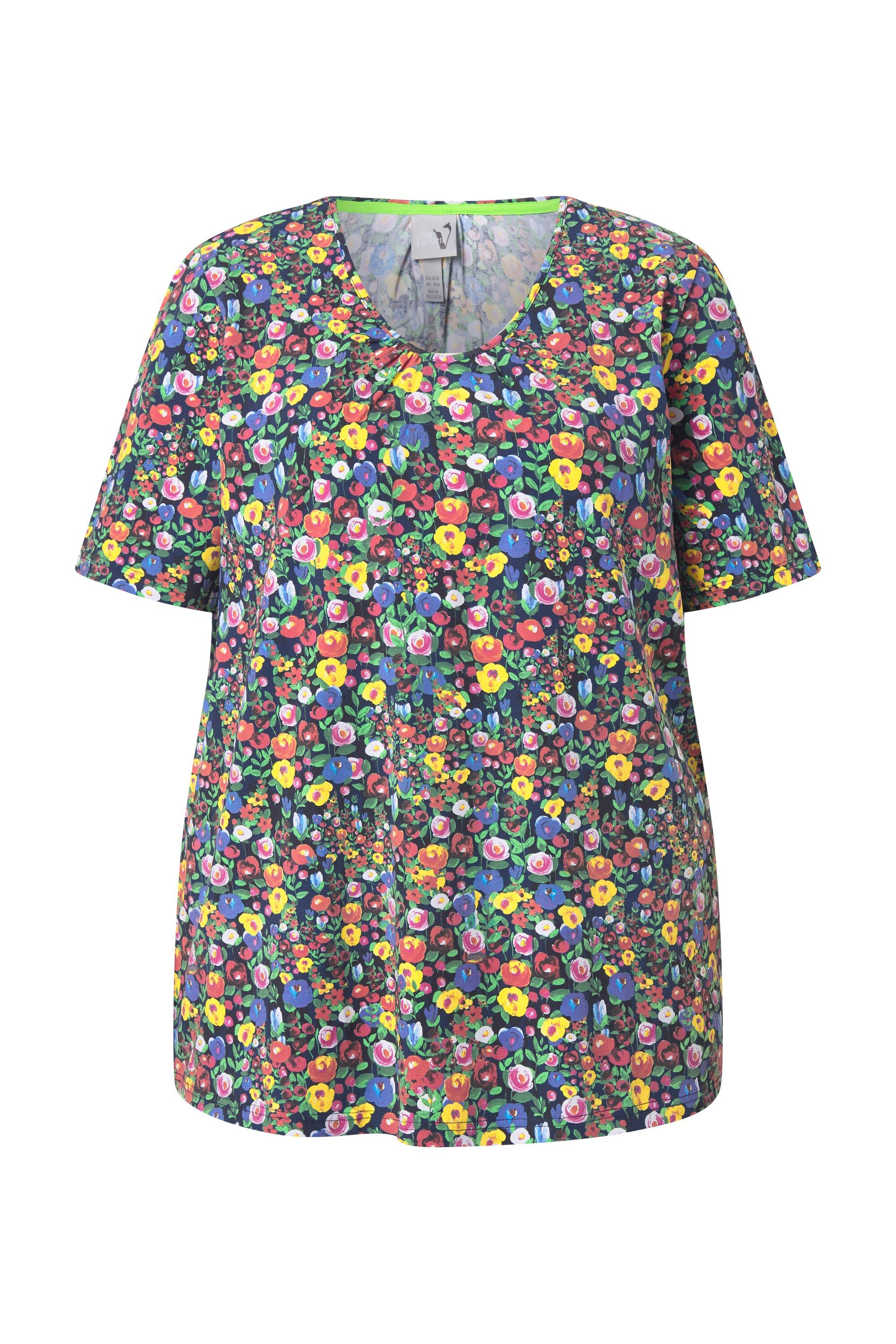 Ulla Popken T-Shirt T-Shirt Blüten A-Linie V-Ausschnitt Halbarm günstig online kaufen