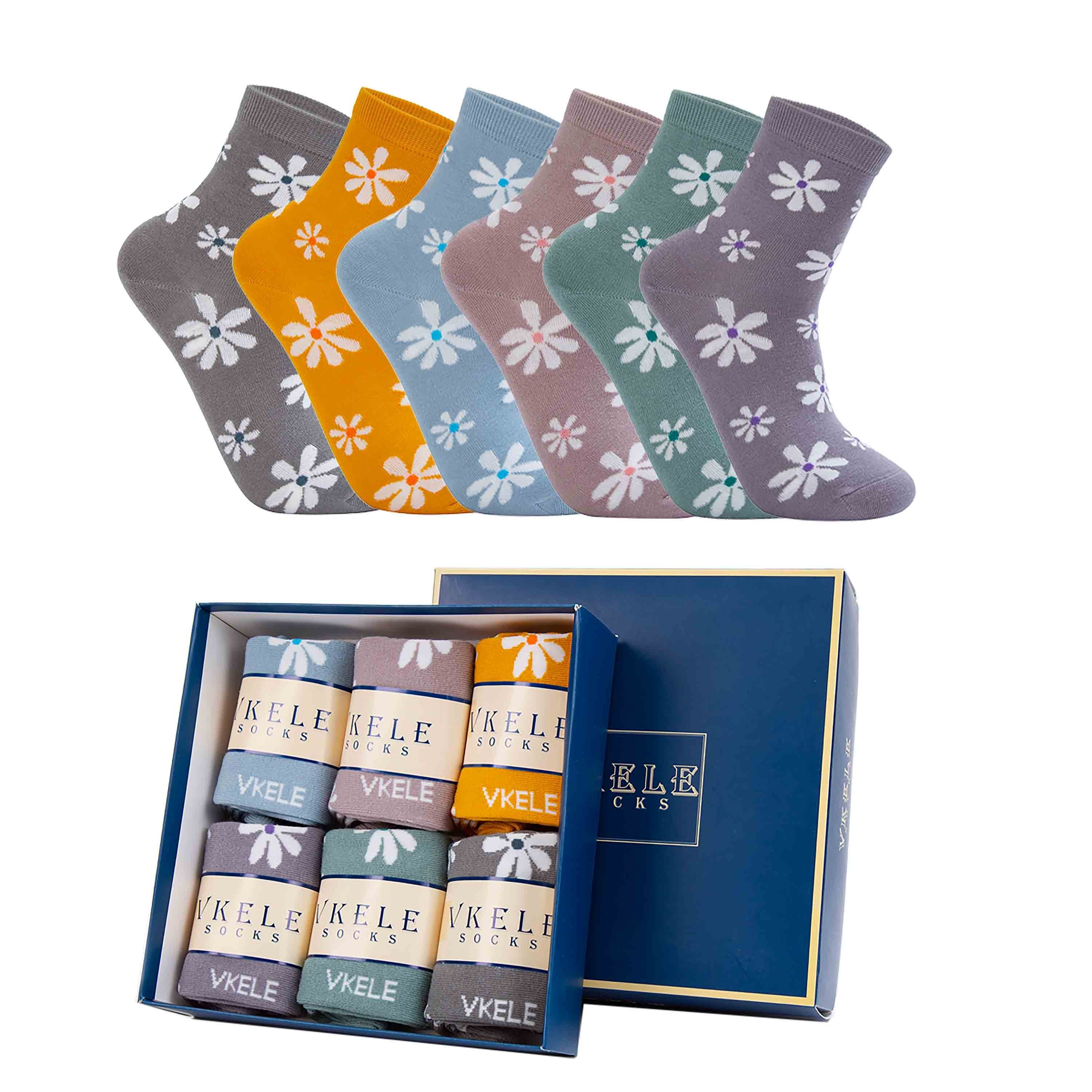 Vkele Socken Damen (6-Paar) Sockenbox Herzchen & Kamille