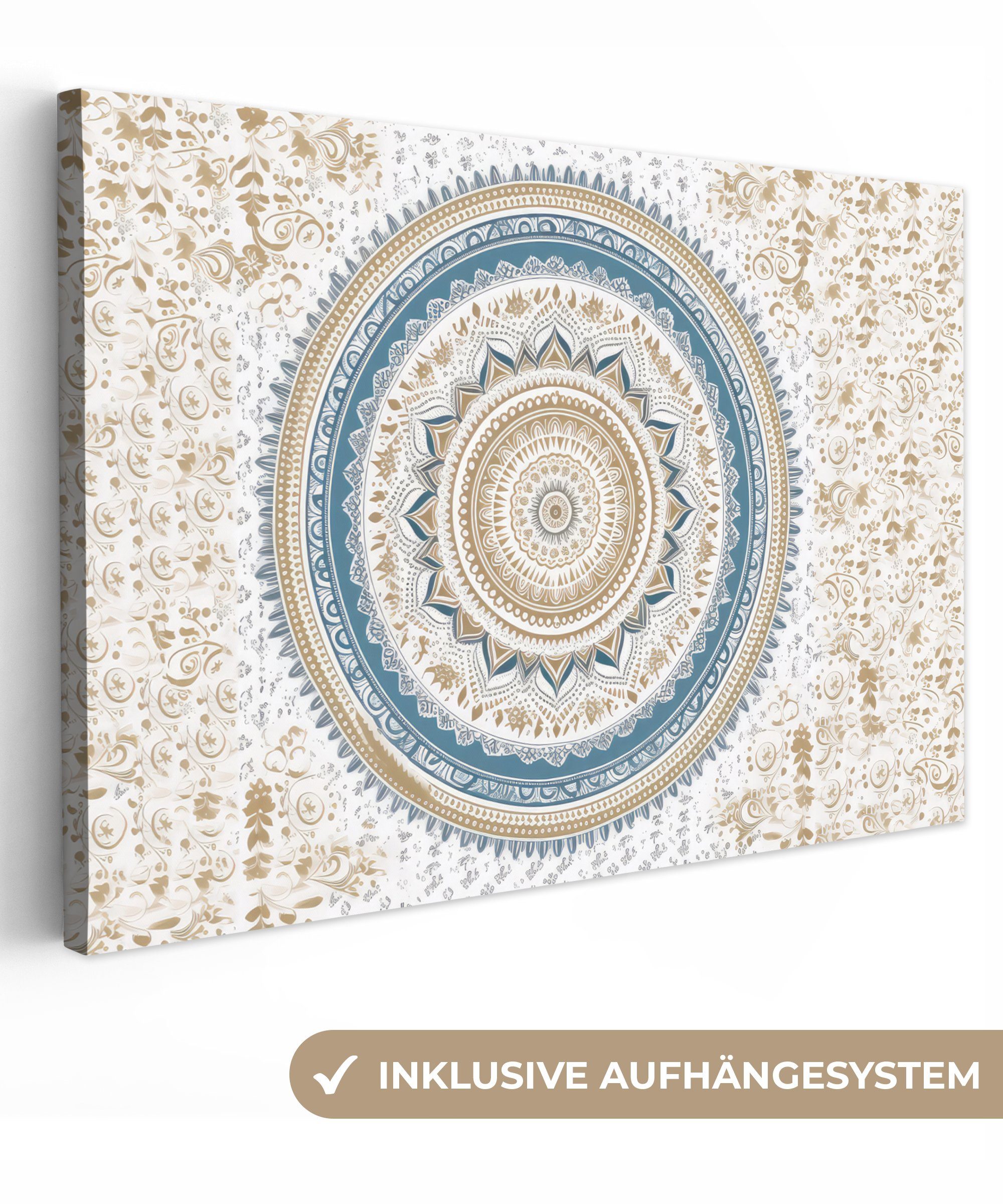 OneMillionCanvasses® Leinwandbild Mandala - Blau - Bohème - Weiß - Design, günstig online kaufen