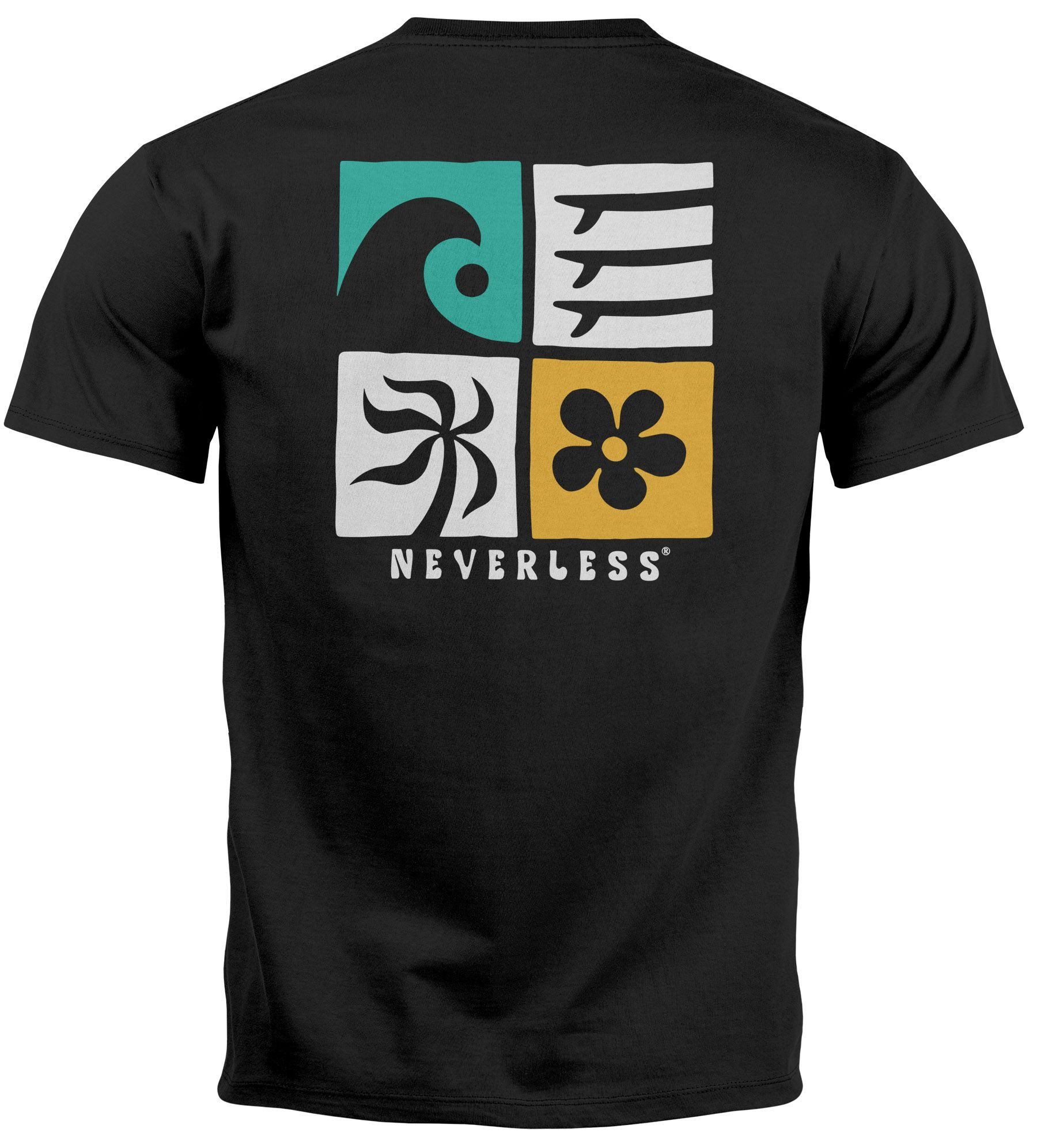 Neverless Print-Shirt Herren T-Shirt Backprint Surfing Welle Meer Icon Printshirt Grafik mit Print