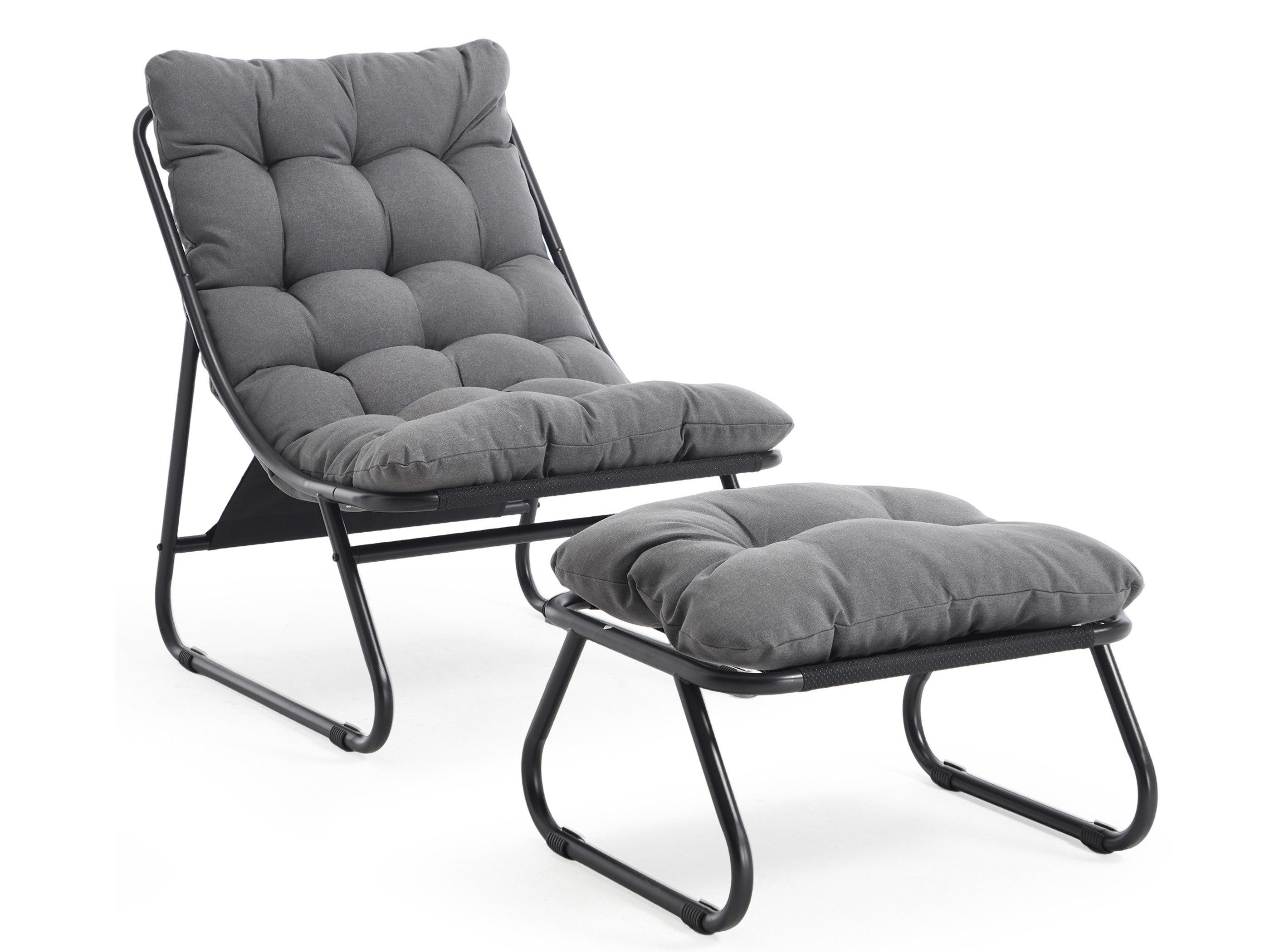 SeedWave Loungesessel mit Ottoman Liegestuhl Stahlgestell Gartenstuhl mit Trennbaren Pölster (bestehend aus Sessel und Hocker), Outdoor Terrassenstuhl für Garten usw. Außenbereich