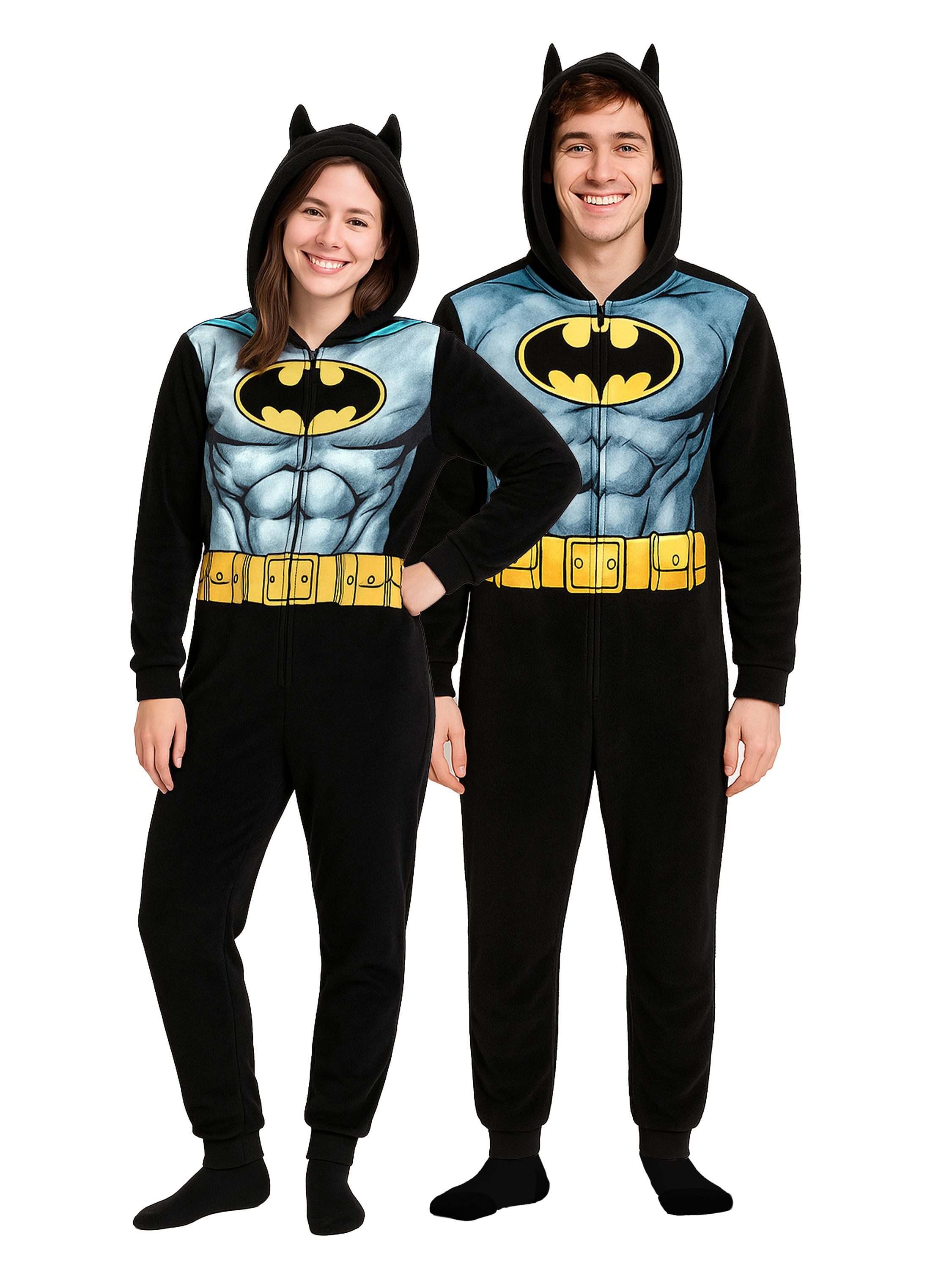 United Labels® Kostüm DC Comics Batman Kostüm Overall mit Kapuze Onesie Jumpsuit Einteiler