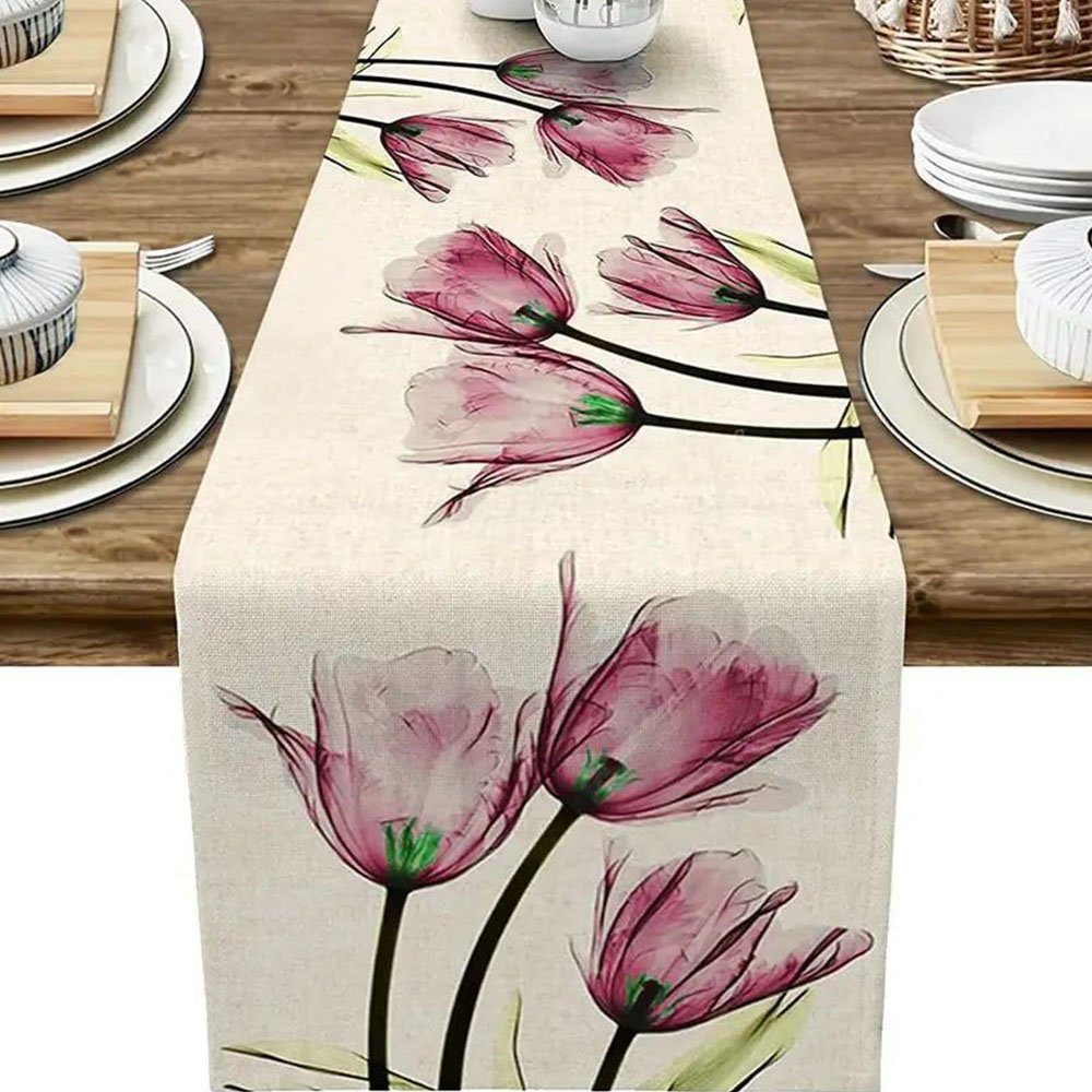 HIBNOPN Tischläufer Tischläufer Lila Blumen Modern Wohnzimmer Abstrakt Tischdecke 33x183cm