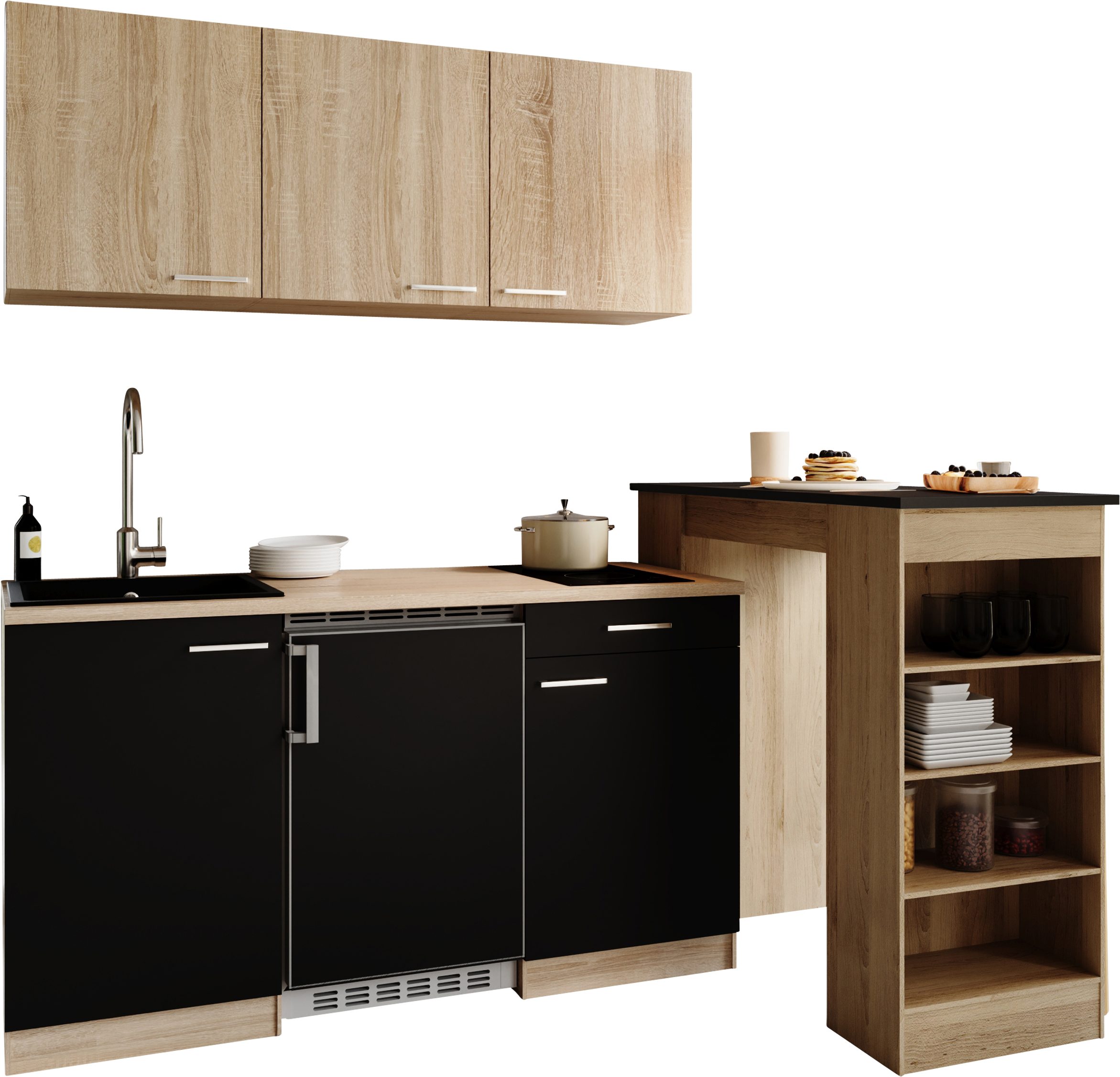RESPEKTA Pantryküche Ingrid, zerlegt, wahlweise mit Mikrowelle, Soft-Close-Funktion, Breite 150 cm