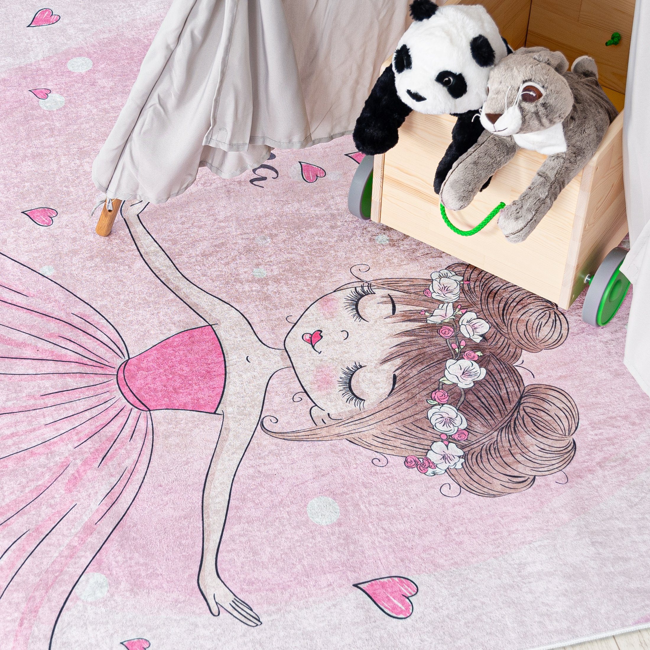 Rosa 150 / Mazovia, Höhe Kinderteppich Ballerina, Rutschfest Waschbar cm, 2161 Kurflor, Waschmaschine, Kinderteppich mm, 5 Pink x 80 in Kinderzimmerteppich Ballett