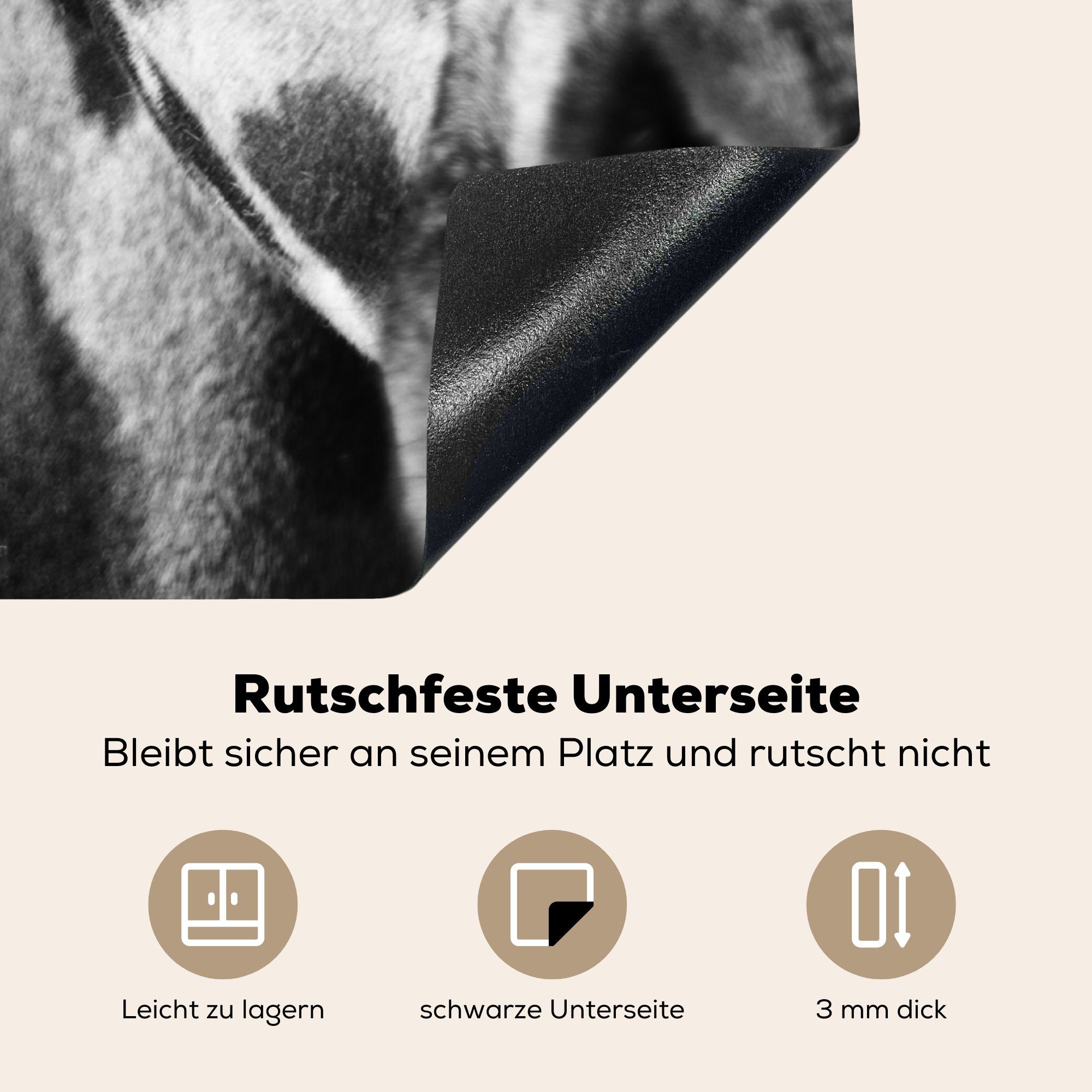Arbeitsplatte MuchoWow weiß, schwarz Herdblende-/Abdeckplatte Tierprofil für Giraffe und Vinyl, (1 küche Ceranfeldabdeckung, cm, in 78x78 tlg),