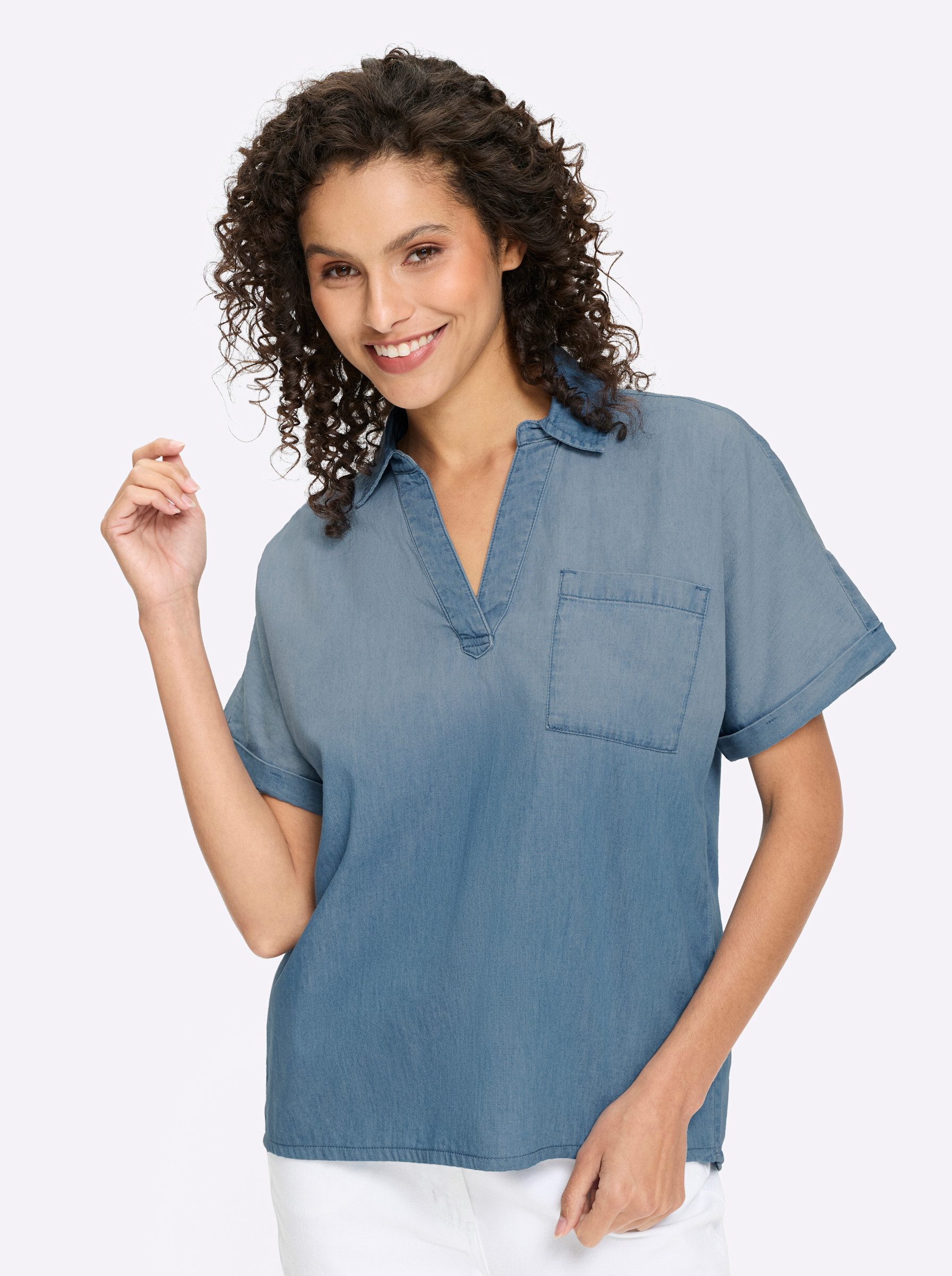 heine Klassische Bluse Jeansbluse Kurzarm günstig online kaufen