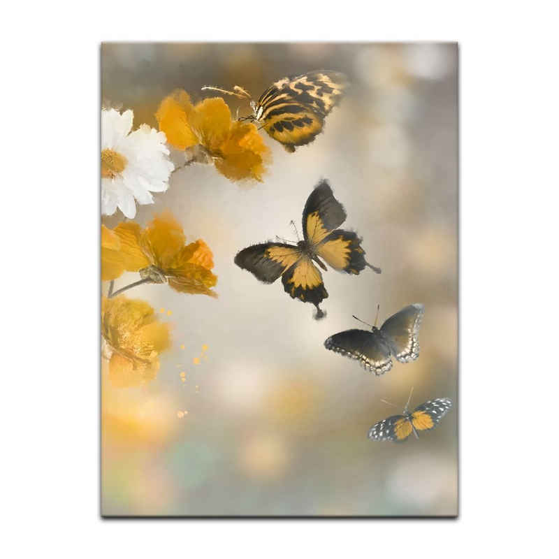 Bilderdepot24 Leinwandbild Aquarell Blumen und Schmetterlinge, Tiere