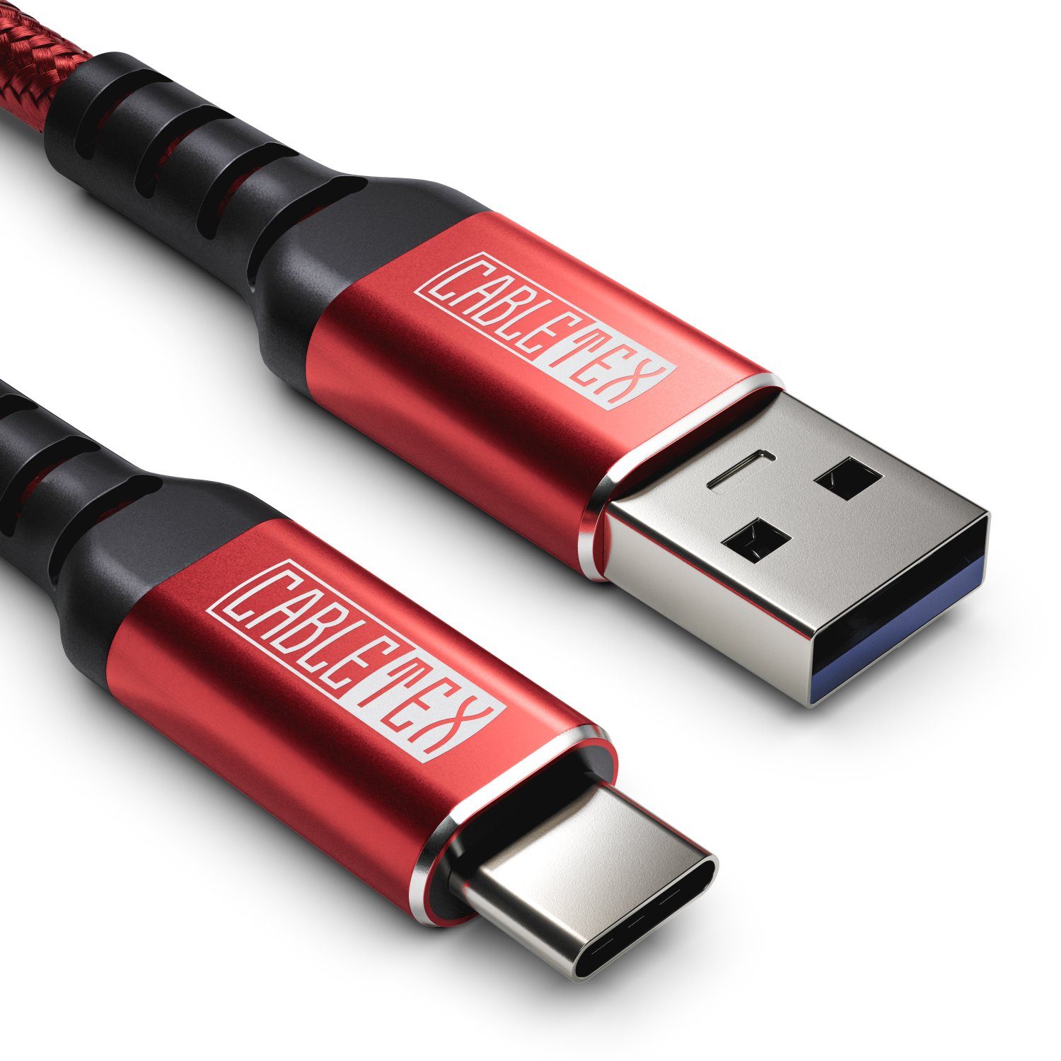 CABLETEX USB C Kabel auf USB 3.1 Typ A Datenkabel USB 3.0 für Smartphones Rot Smartphone-Kabel, USB-A, (100 cm), Nylonmantel