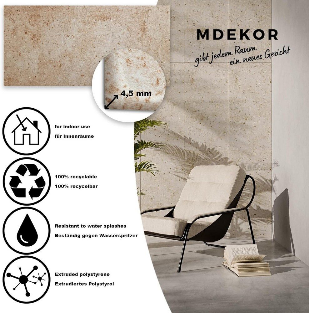 MDEKOR 3D Wandpaneel MDEKOR XPS Dekorative für Innenräume, (200-tlg) 100 m², Steinoptik 50x100 cm Stone, Paneele 4,5 mm dick