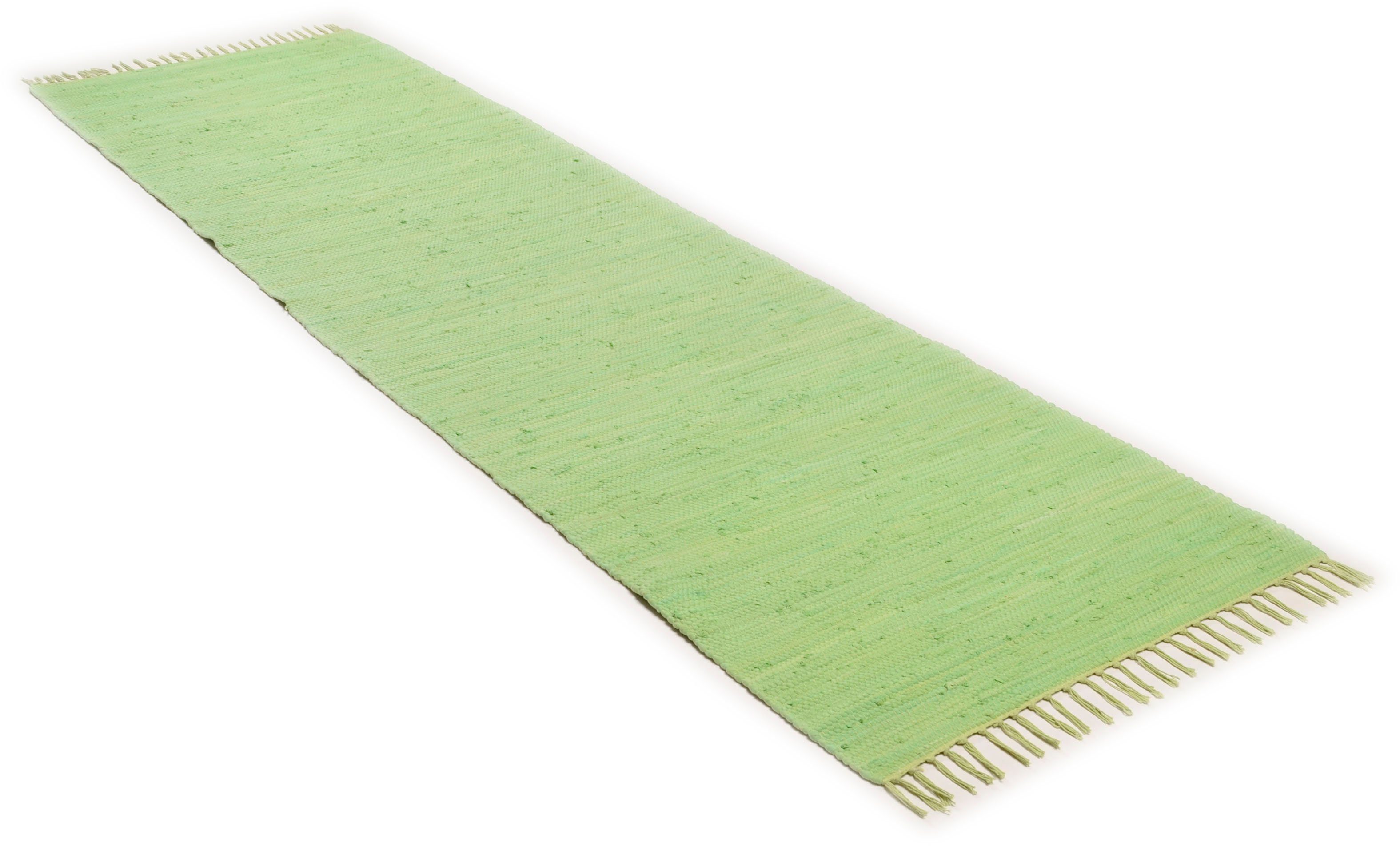 Läufer Happy Cotton Fleckerl, THEKO, rechteckig, Höhe: 5 mm, Handweb Läufer, Flachgewebe, reine Baumwolle, handgewebt, mit Fransen grün