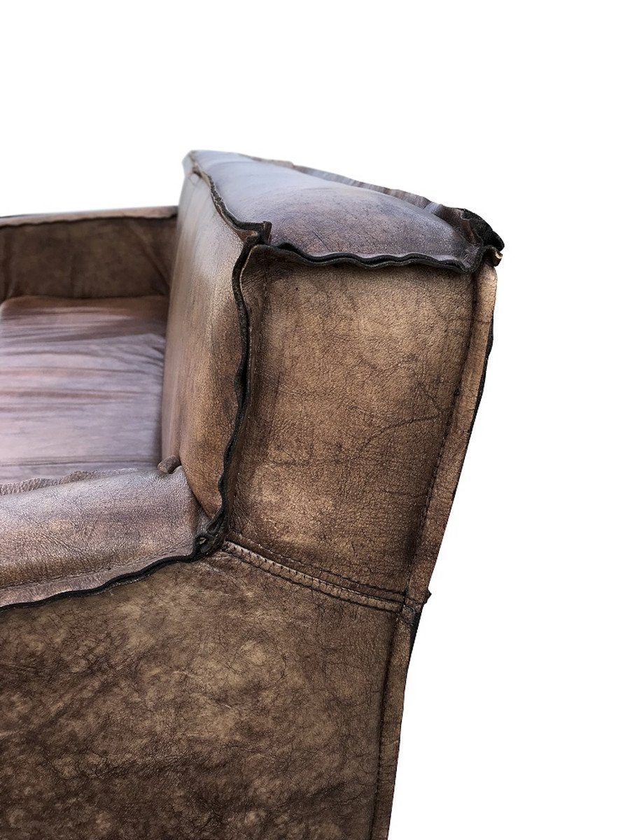 Casa Padrino Sofa Vintage Luxus 185 Luxus Couch Sofa Braun Leder cm Möbel Wohnzimmer Echtleder - Lounge Büffelleder