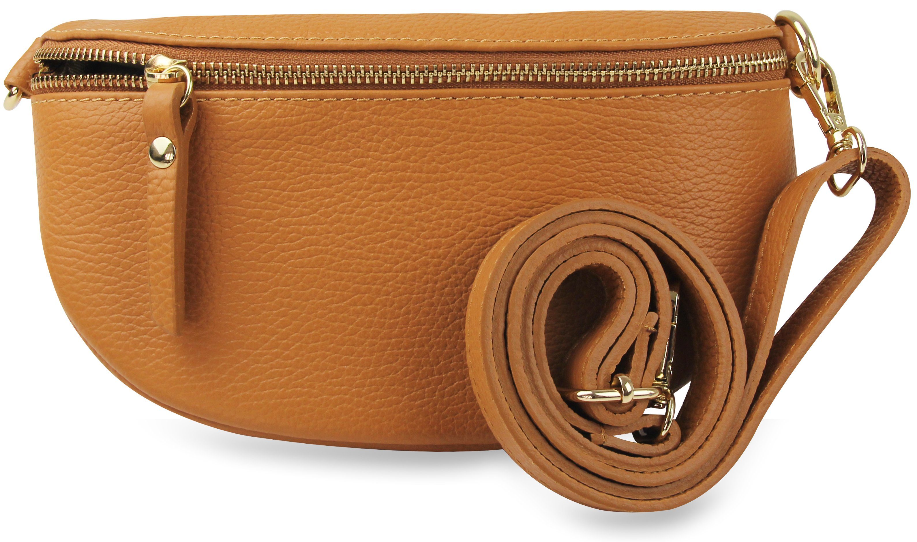 Frentree Umhängetasche Damen aus Echtleder, Made in Italy, Crossbody Schulter/Bauchtasche, mit goldenem Reißverschluss, verstellbarer Schulterriemen, Größe Mini