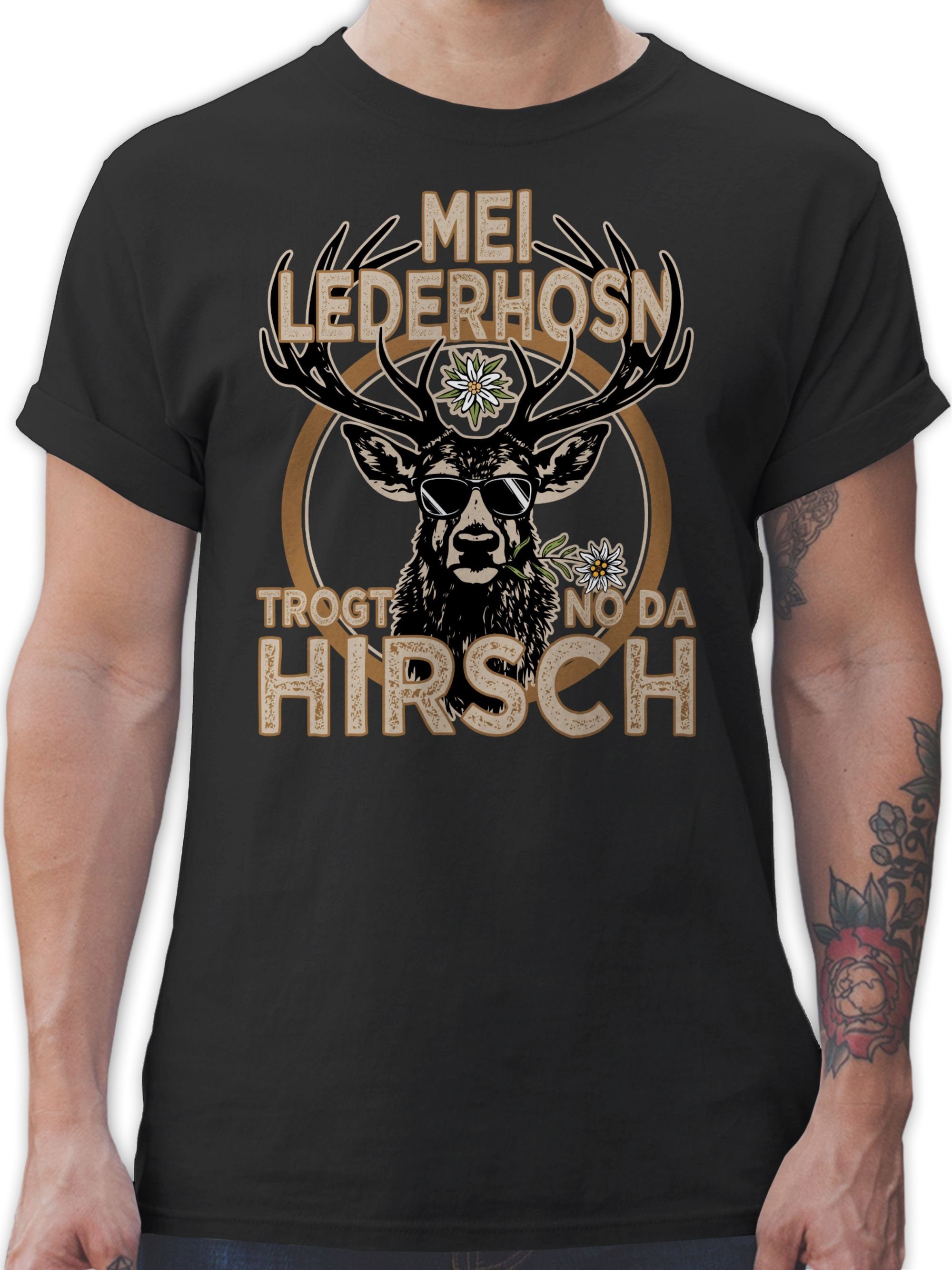 Shirtracer T-Shirt Trachten Outfit Lederhose Spruch Trägt der Hirsch Mode für Oktoberfest Herren