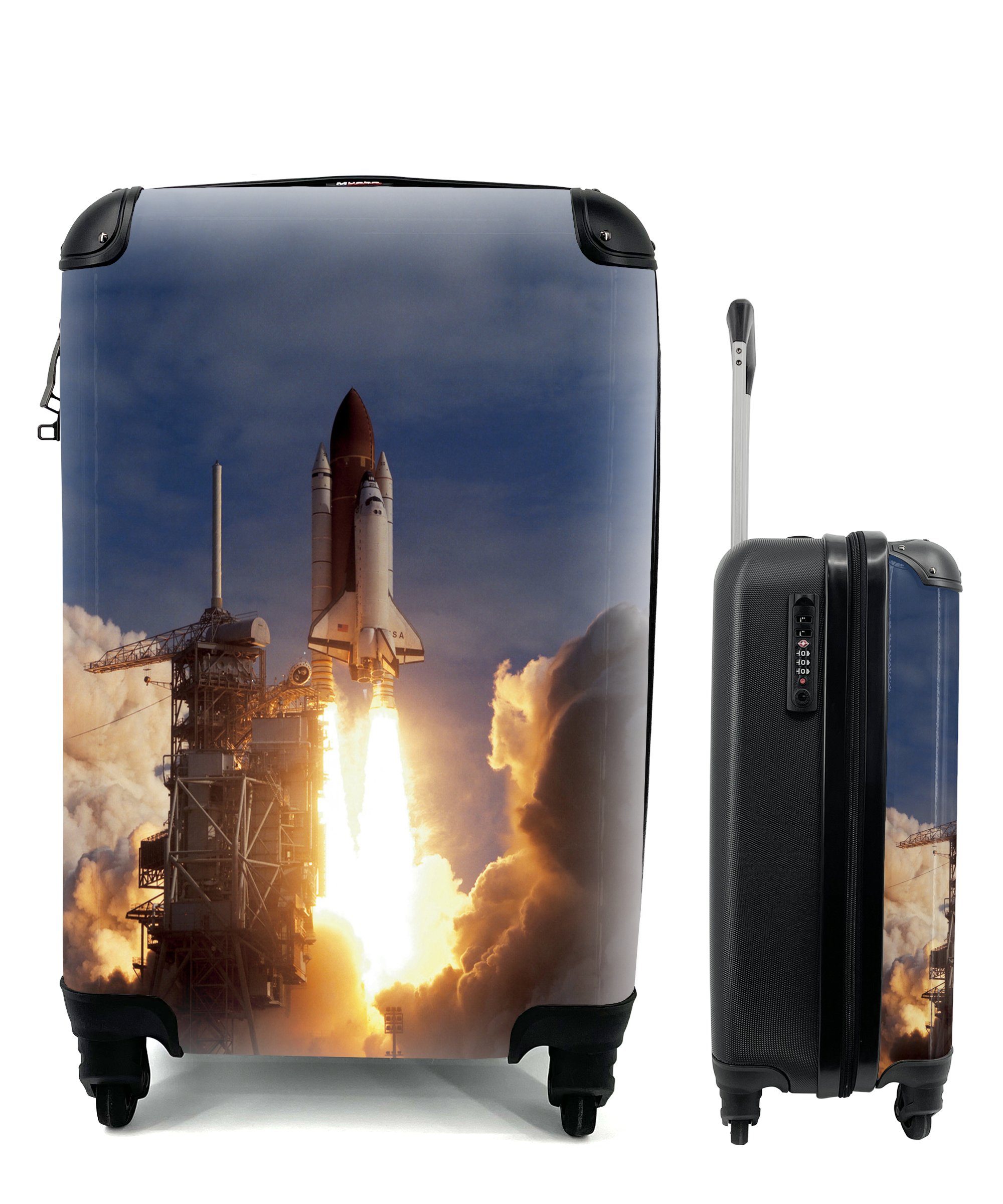 MuchoWow Handgepäckkoffer Start des Space Shuttle, 4 Rollen, Reisetasche mit rollen, Handgepäck für Ferien, Trolley, Reisekoffer | Handgepäck-Koffer