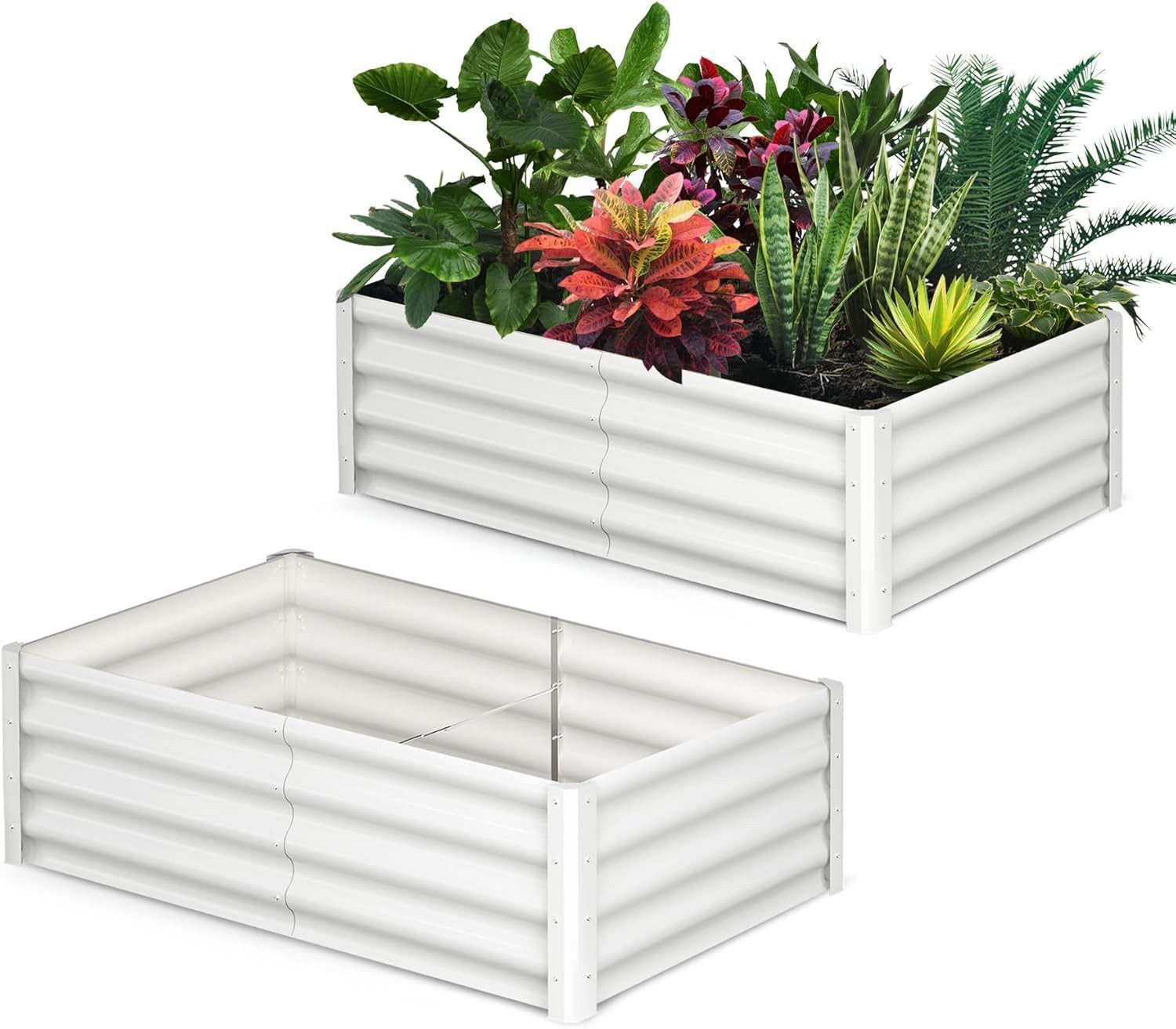 GarveeMore Gartenhaus-Seitenwand 2er Set Hochbeete aus verzinktem Metall, 8x4x2FT Gartenbeet/Pflanzbeet