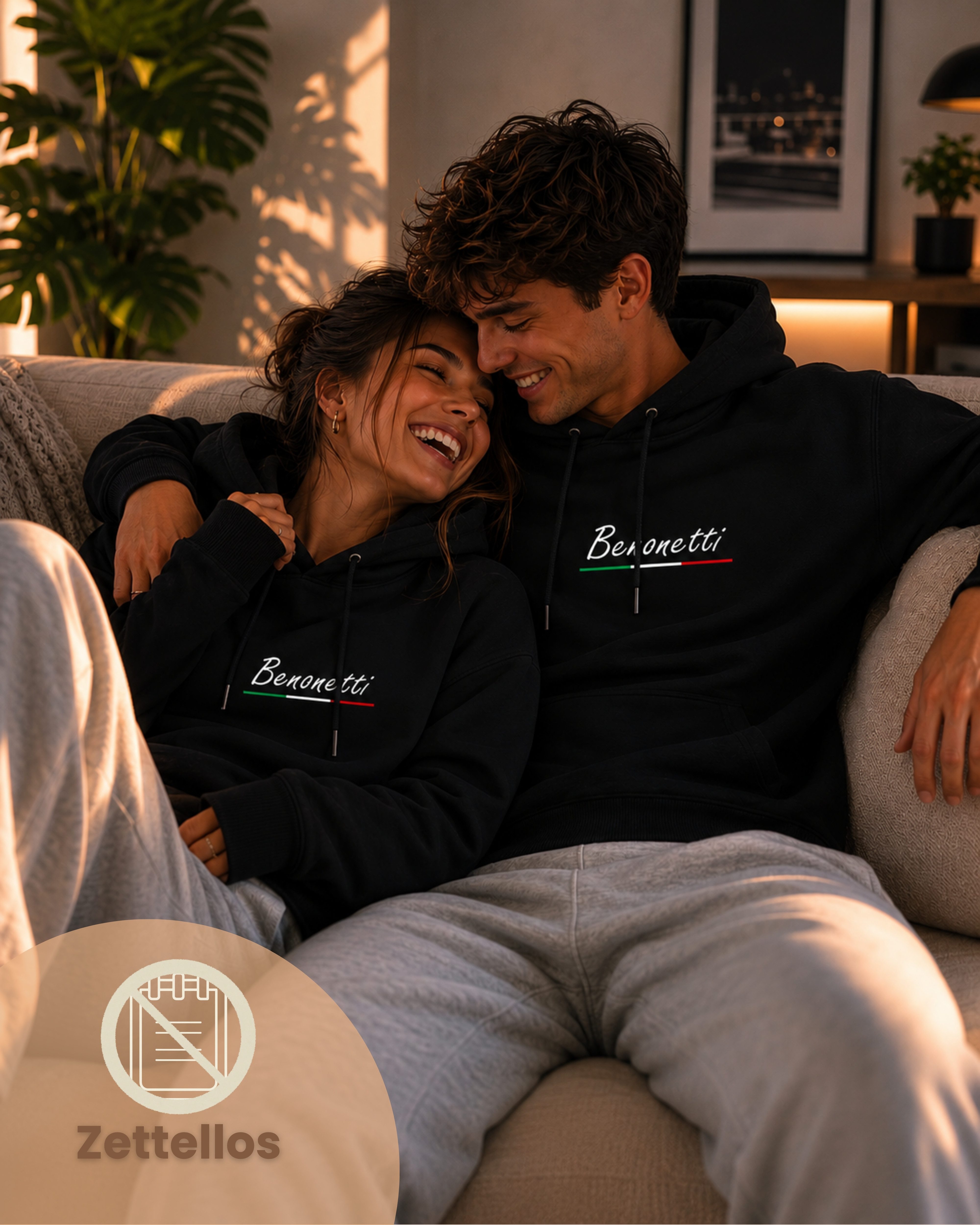 Benonetti Hoodie Premium Unisex Hoodie –Baumwolle Streetwear kapuzenpullover in Schwarz Mit Komfortbund und Logo, ohne kratzenden Zettel