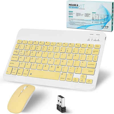 SRAYG Bluetooth Kabellos,Funk Mit 2.4GHz Tastatur- und Maus-Set, Mini Tastatur Ultra-Dünn Wireless Tastatur Maus Set für iPadMac,Laptop