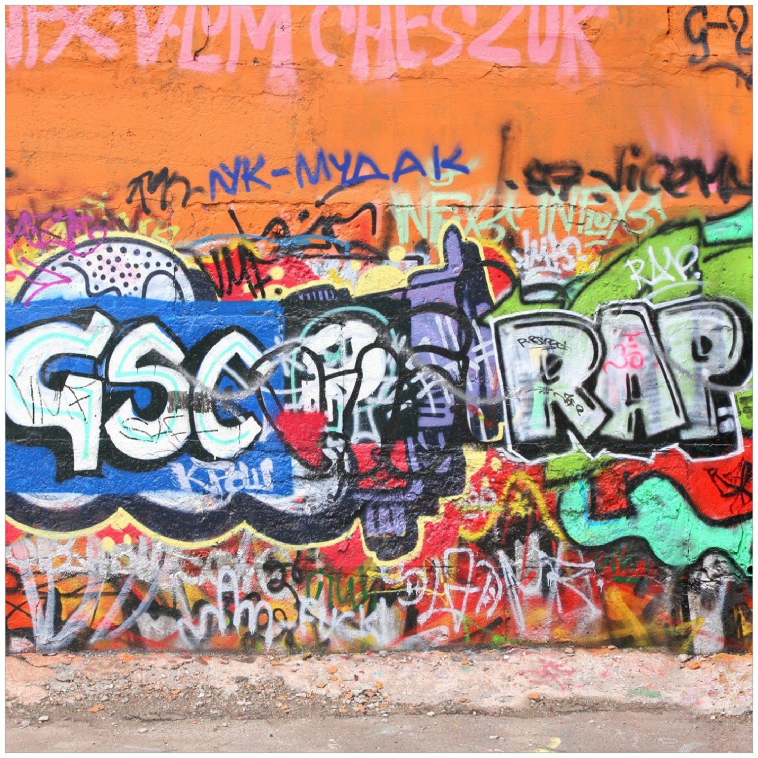 Wallario Memoboard RAP-Graffiti- Wand mit verschiedenen Tags