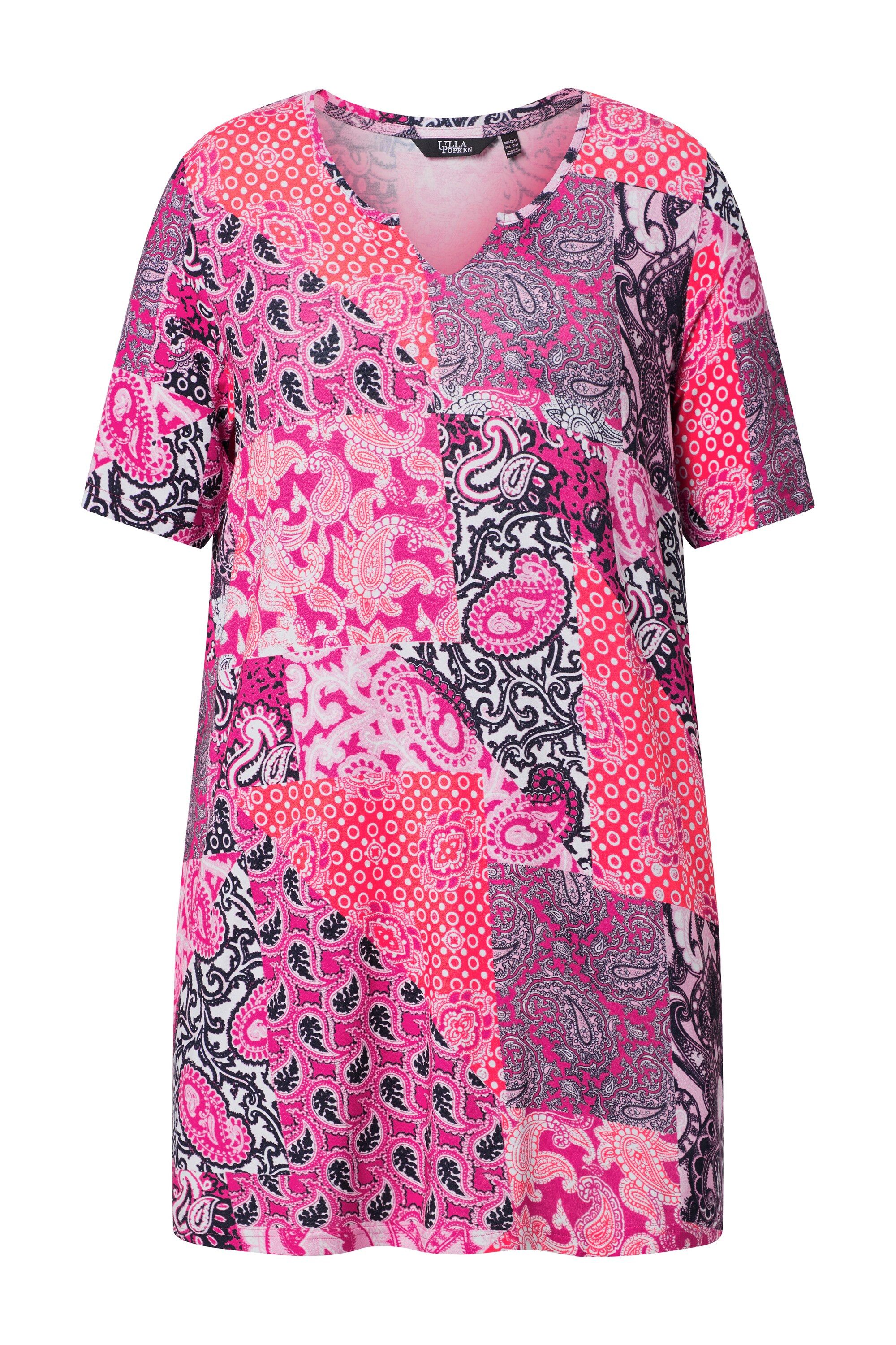 Ulla Popken Longshirt T-Shirt Patchmuster A-Linie Tunika-Ausschnitt
