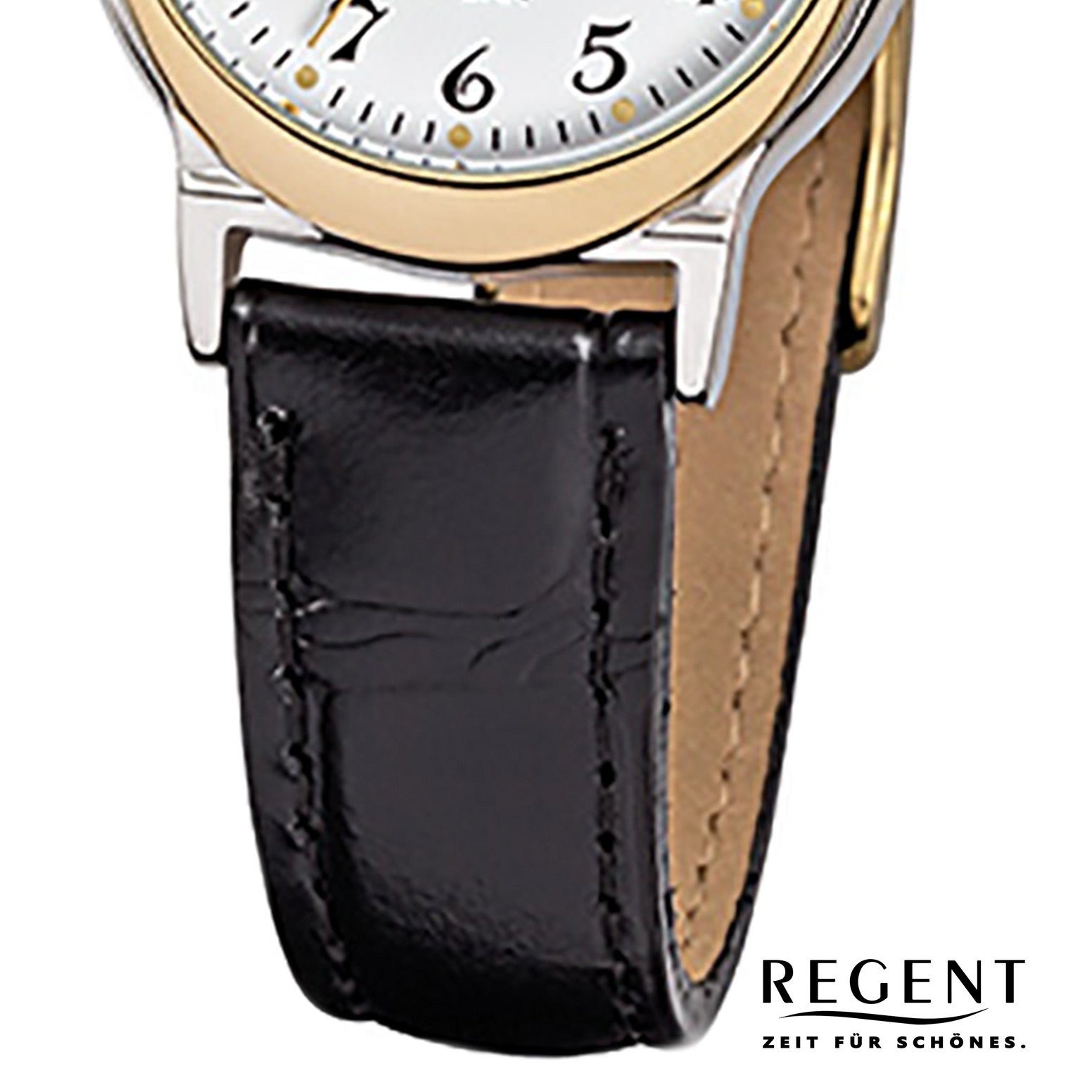 Regent Quarzuhr Regent schwarz Damen Armbanduhr 27mm), Analog, Damen-Armbanduhr klein rund, (ca. Lederarmband