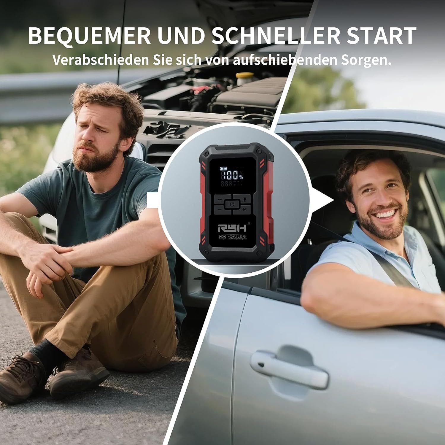 Fyrove Auto Starthilfe Powerbank 4000A 12V Starthilfegerät, 4-in-1 Autobatterie-Ladegerät (10000mAh Starthilfegerät mit 150PSI Kompressor & Smart-Klemmen, Start – Bild 2 von 5
