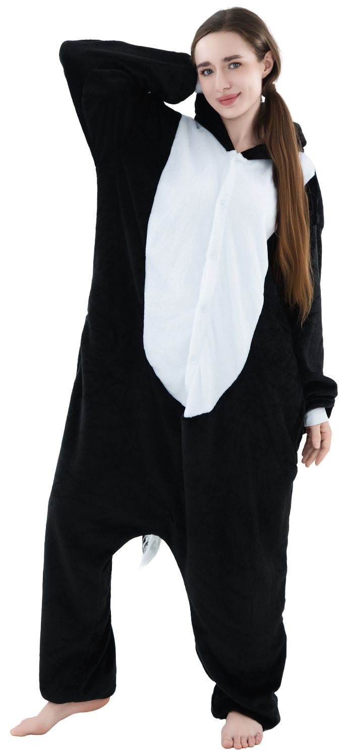 Corimori Partyanzug Onesie Ganzkörper Kostüm für Erwachsene, Stinktier-Kostüm Damen Herren Karneval Tier-Kostüme Stinktier,L