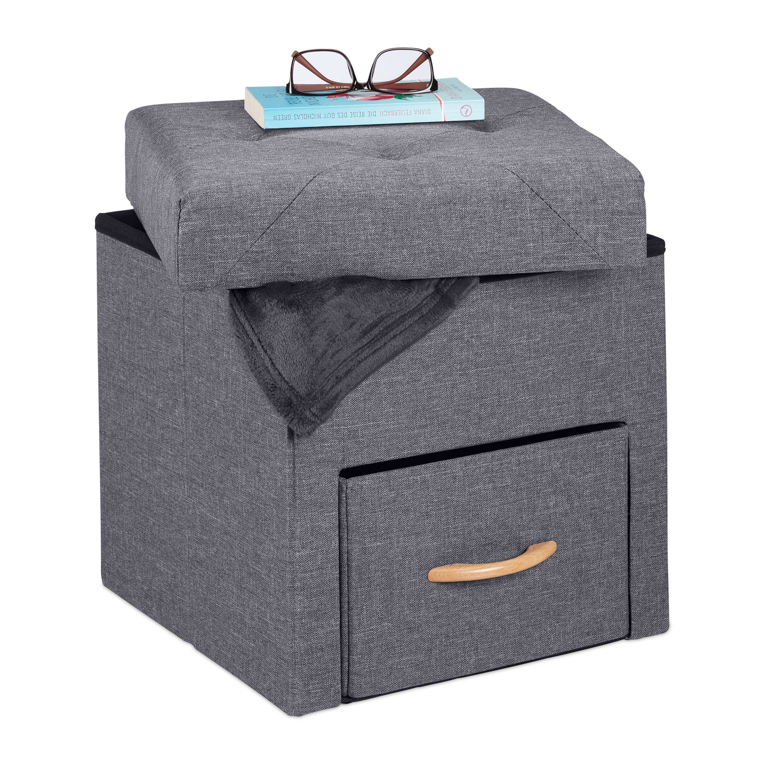 relaxdays Stauraumhocker Grauer Sitzhocker mit Stauraum günstig online kaufen