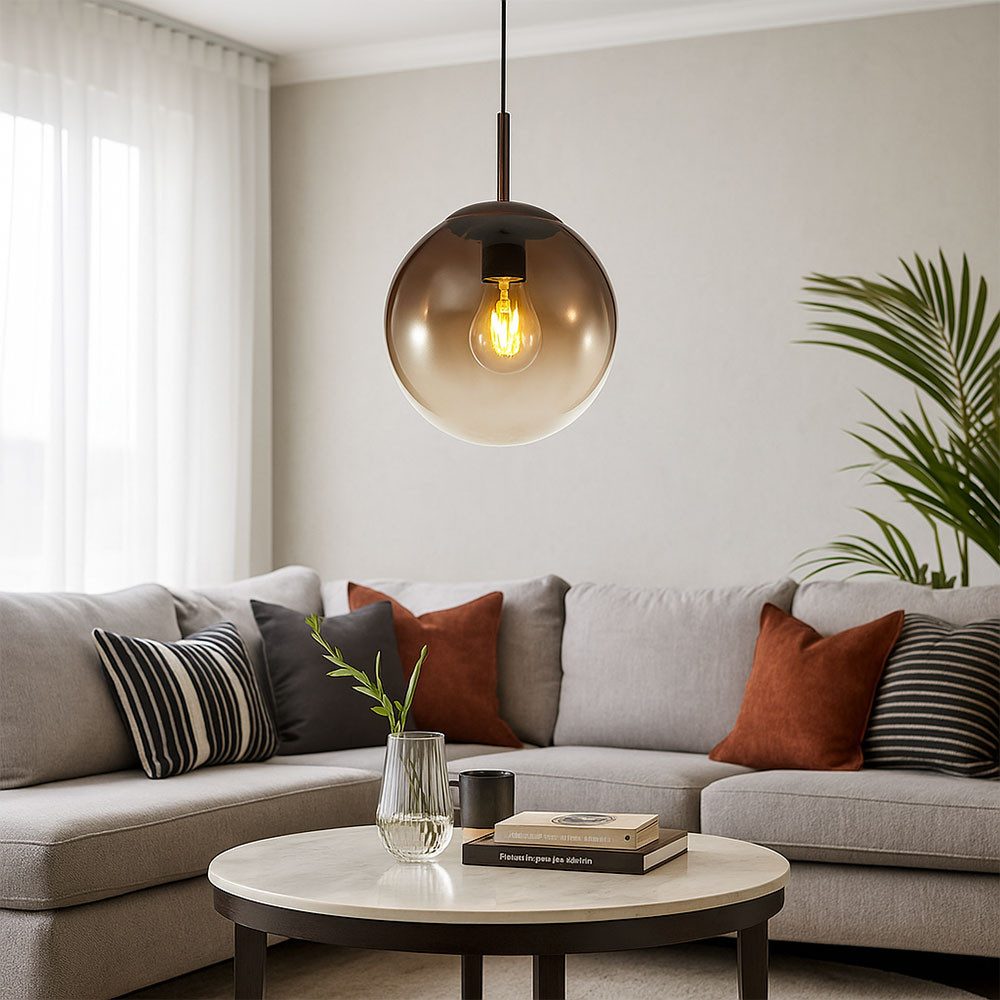 GLOBO LIGHTING LED-Hängeleuchte, Leuchtmittel inklusive, Warmweiß, LED Pendelleuchte Pendellampe Wohnzimmer Glas Kugel Hängelampe