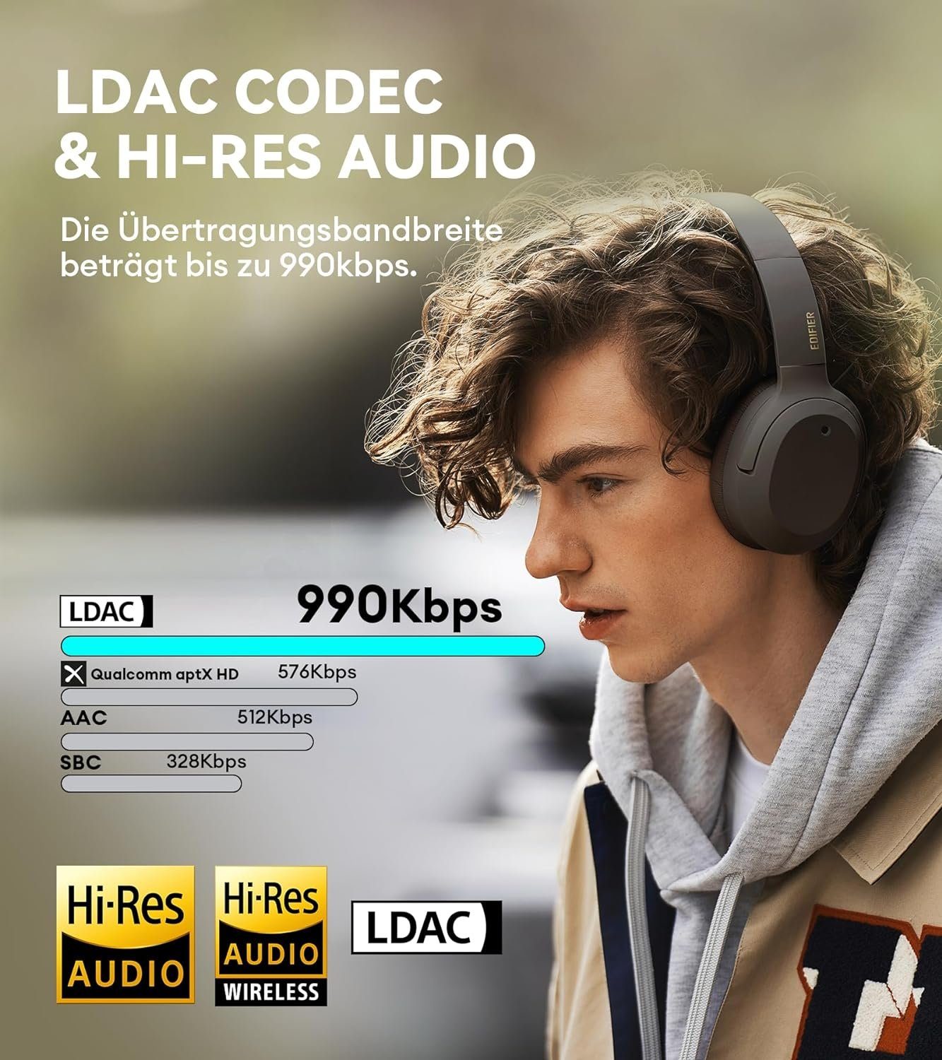 Audio - Wireless & - LDAC Erkennung (Automatische von Edifier® Kabellos, Geräuschunterdrückung Codec Gaming-Headset Wired) Hi-Res Umgebungsgeräuschen,