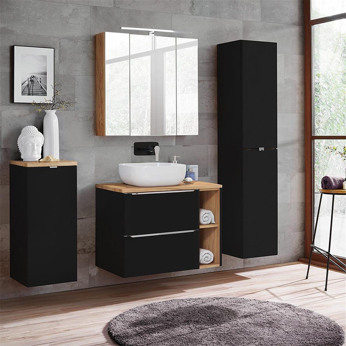 Lomadox Badmöbel-Set TOSKANA-BLACK-56, (Spar-Set, 4-St), mit günstig online kaufen