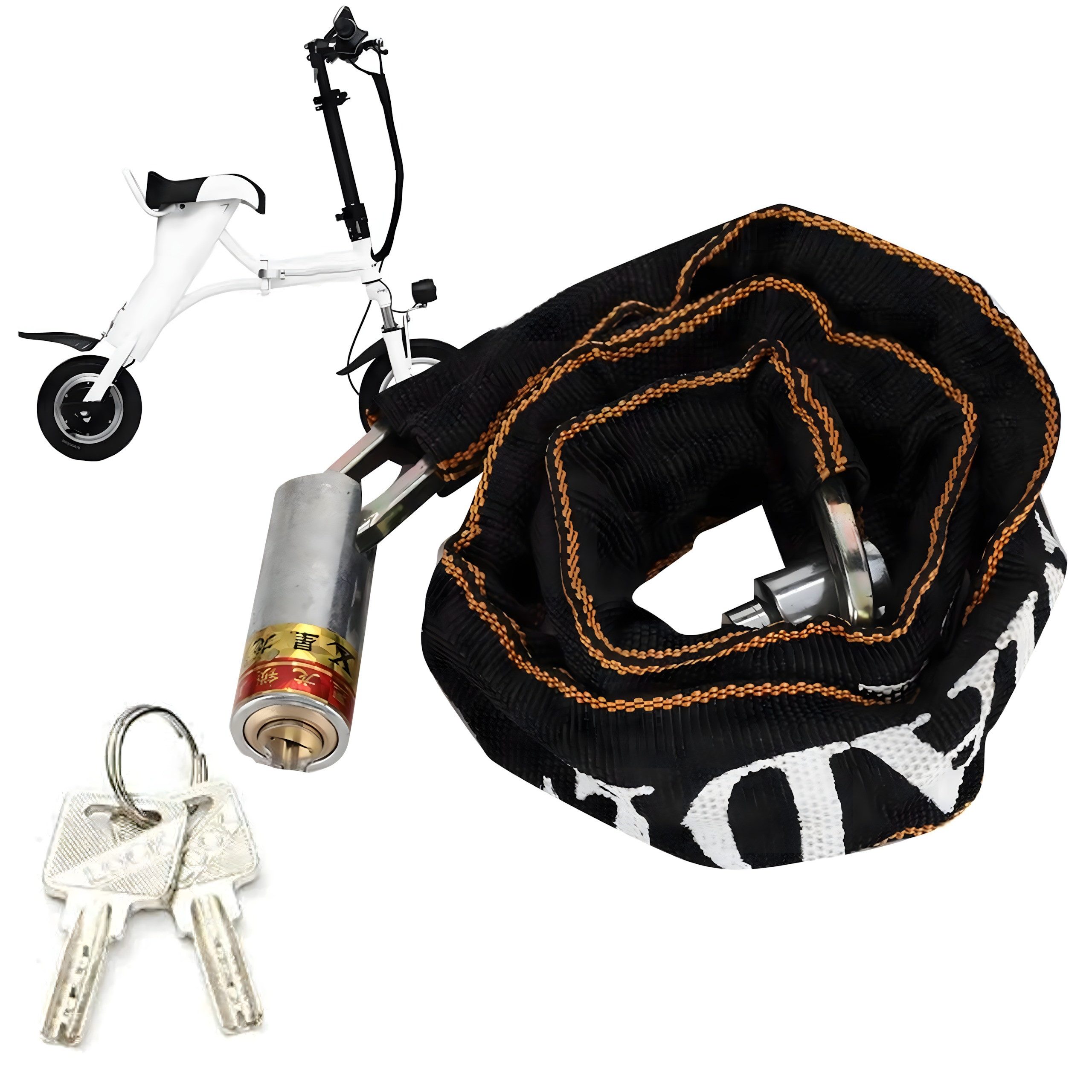 Realb2b Kettenschloss Fahrrad Motorrad Kettenschloss 125 cm robust mit Ratschenschloss (Robustes 125 cm Kettenschloss für Fahrrad, Motorrad und E-Scooter mit 2 Schlüsseln, Sicherheits-Kettenschloss 125 cm mit Ratschenschloss, Nylonabdeckung), Robuste Stahlkette 125 cm, Ratschenschloss, Nylonummantelung