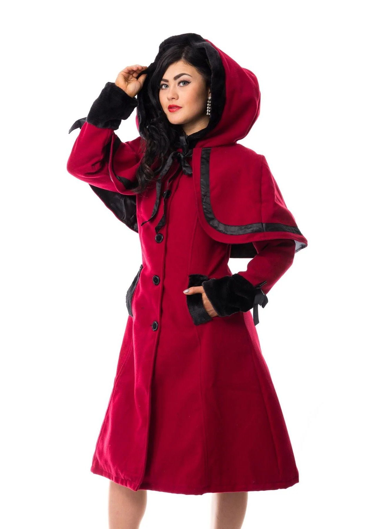 Vixxsin Wintermantel Elena Rot Rockabilly Vintage Retro Cape günstig online kaufen
