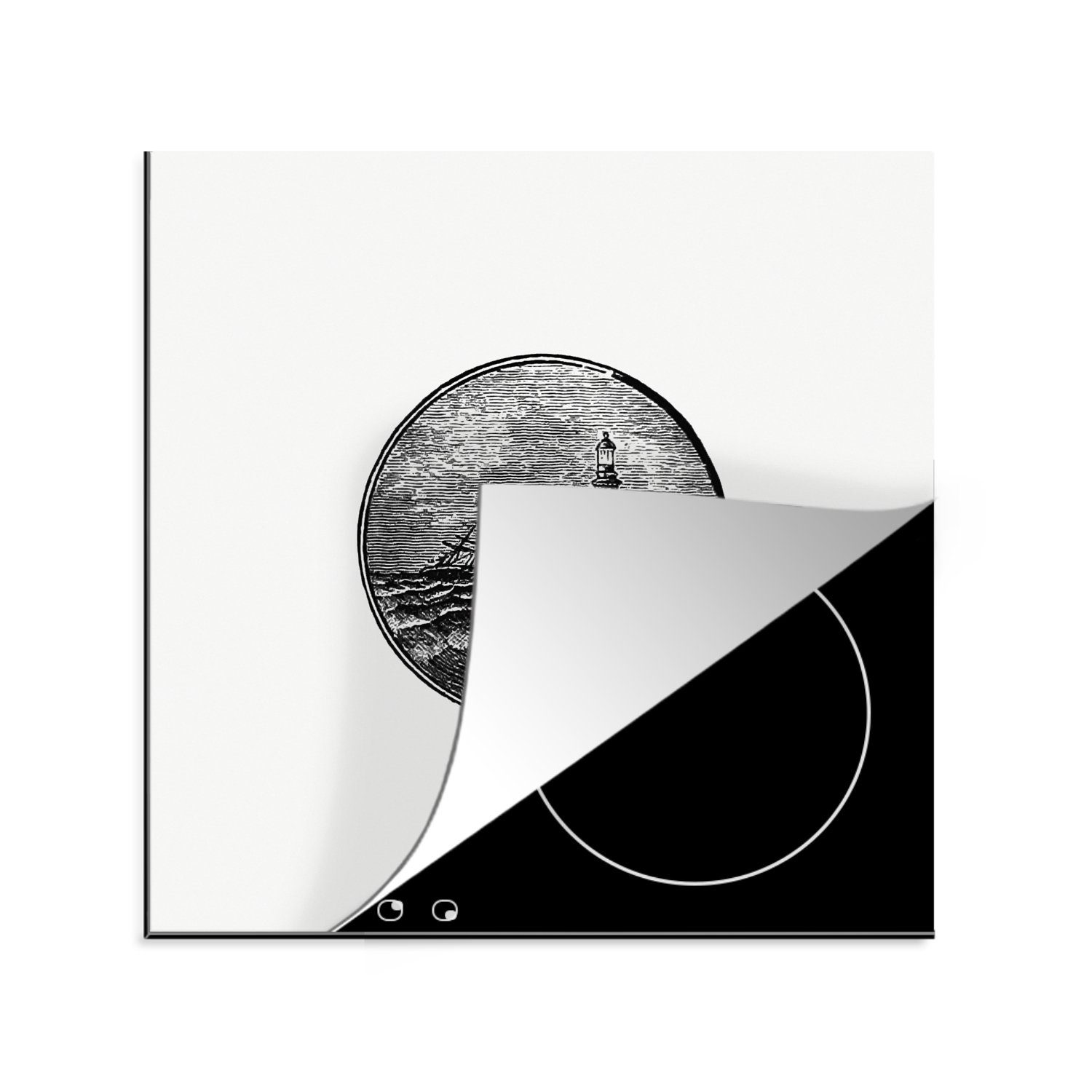 MuchoWow Herdblende-/Abdeckplatte Jahrgang - Leuchtturm - Golf, Vinyl, (1 tlg), 78x78 cm, Ceranfeldabdeckung, Arbeitsplatte für küche