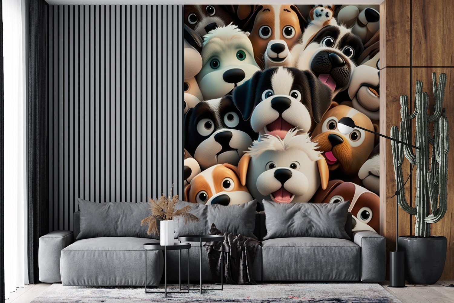 MuchoWow Fototapete - Wohnzimmer, bedruckt, Matt, Jungen, - Tapete Muster - Vinyl Tiere (4 St), Braun Montagefertig für Hund Wandtapete Mädchen - 