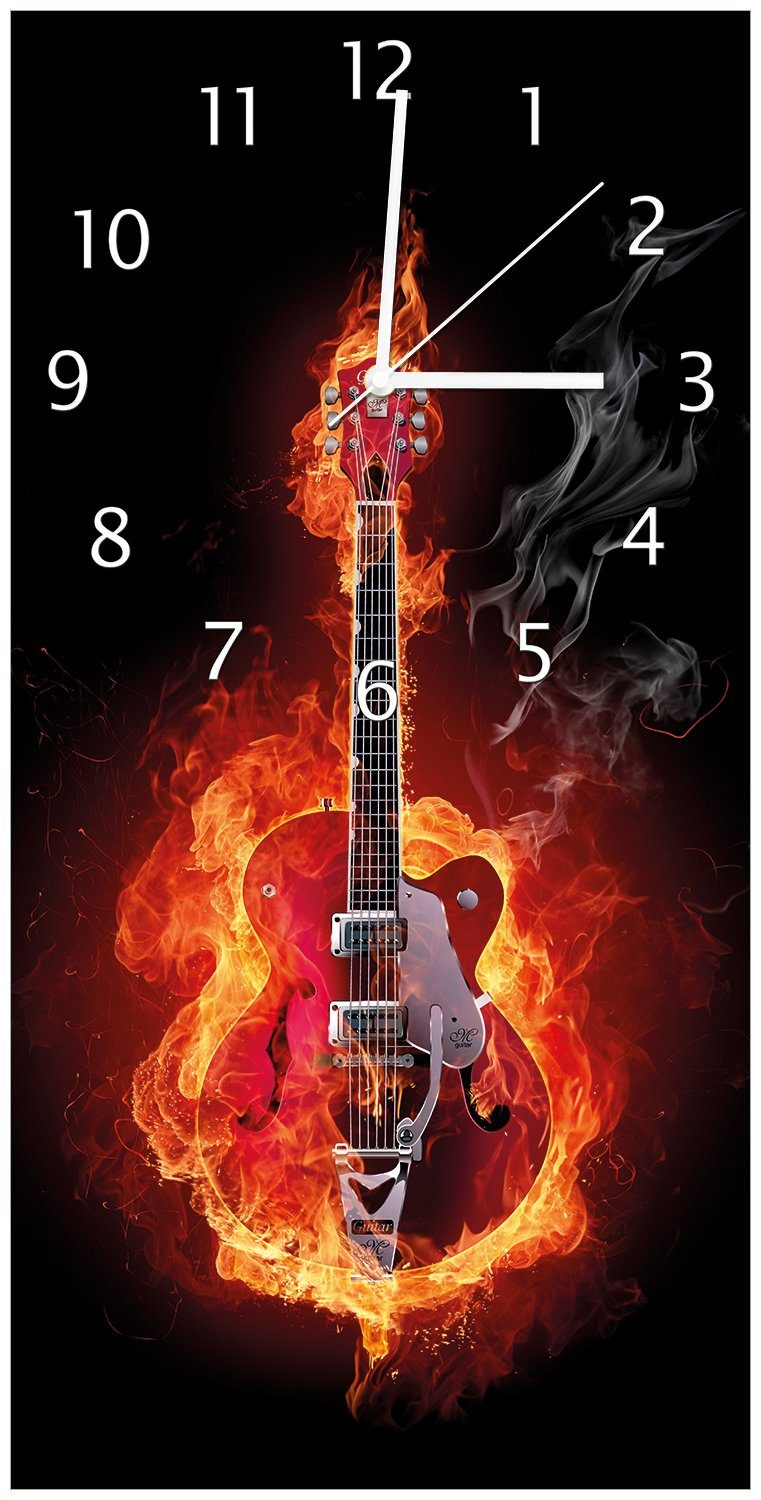 Wallario Wanduhr Brennende Gitarre (Uhr aus Acryl)