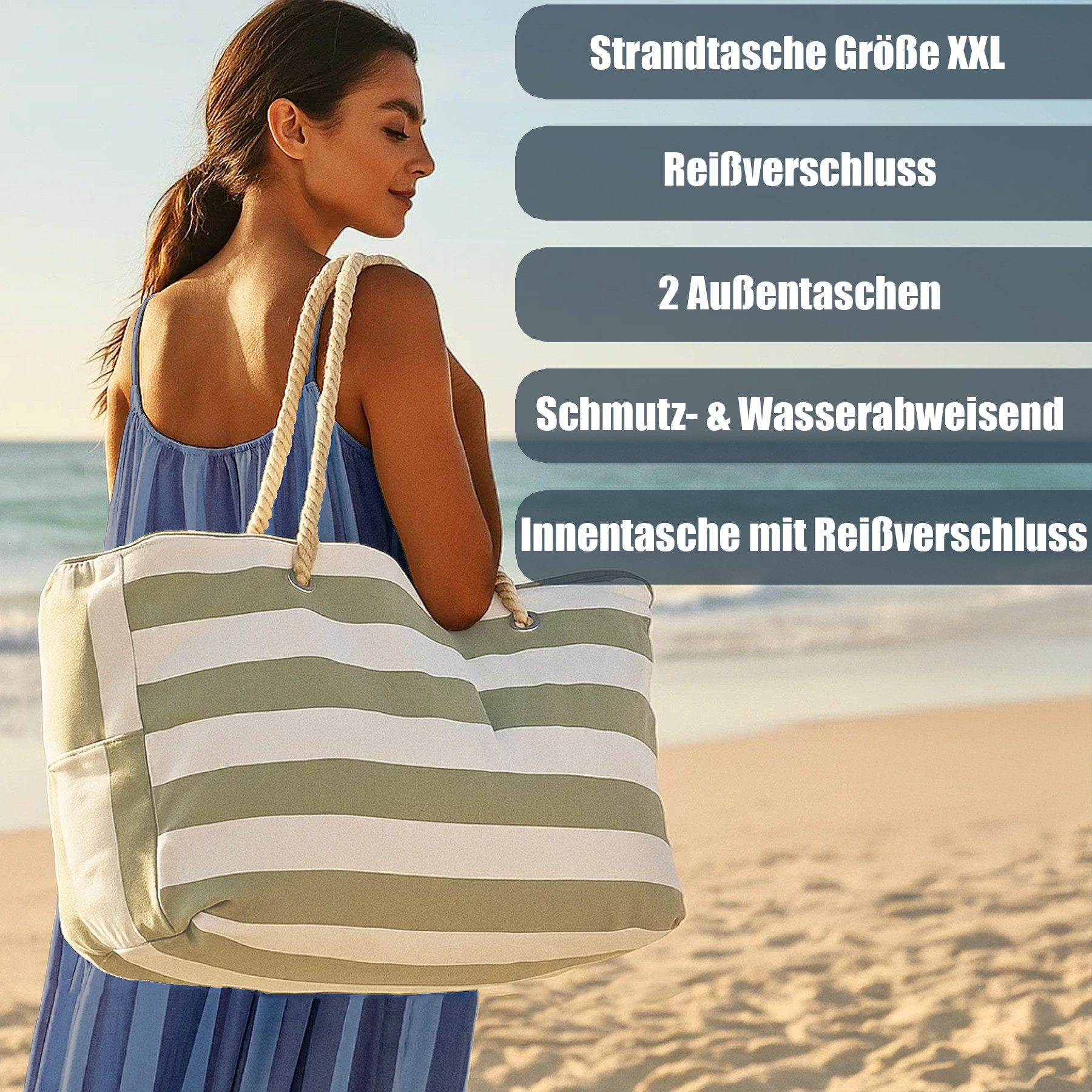 BigDean XL-Strandtasche Badetasche mit Reißverschluss Schwimmbad Tasche Schmutzabweisend (Packung, 1-tlg., 1 stk), Waschbar bei 30°c