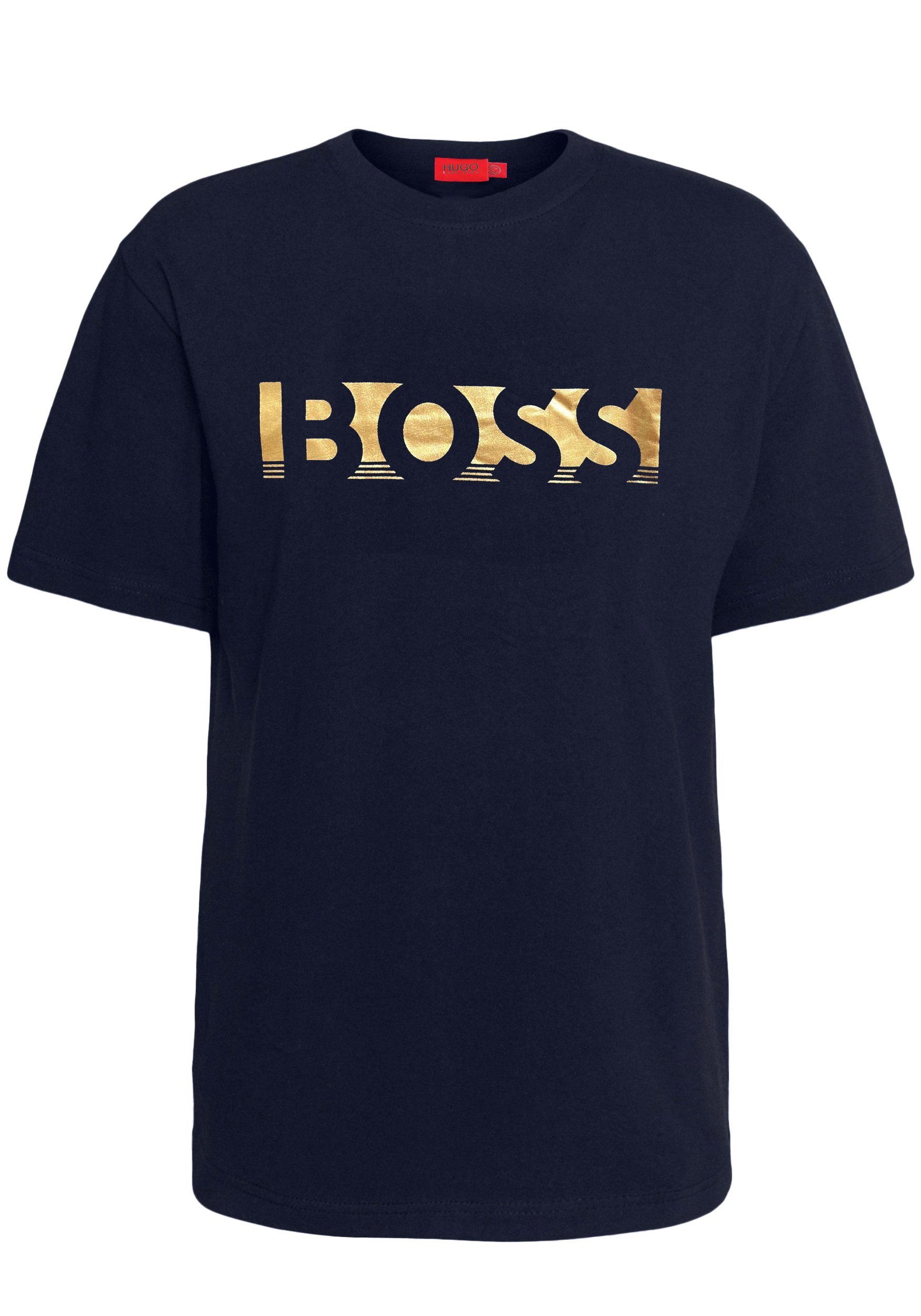 BOSS Kurzarmshirt Hugo Boss T-Shirt Big & Tall - Übergrößen Shirt Herren bis 5XL, mit Logo Print auf der Brust Navy