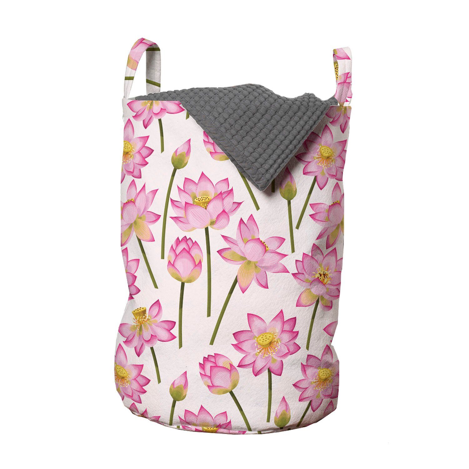 Abakuhaus Wäschesäckchen Wäschekorb mit Griffen Kordelzugverschluss für Waschsalons, Lotus Blühende Frühlingsblume