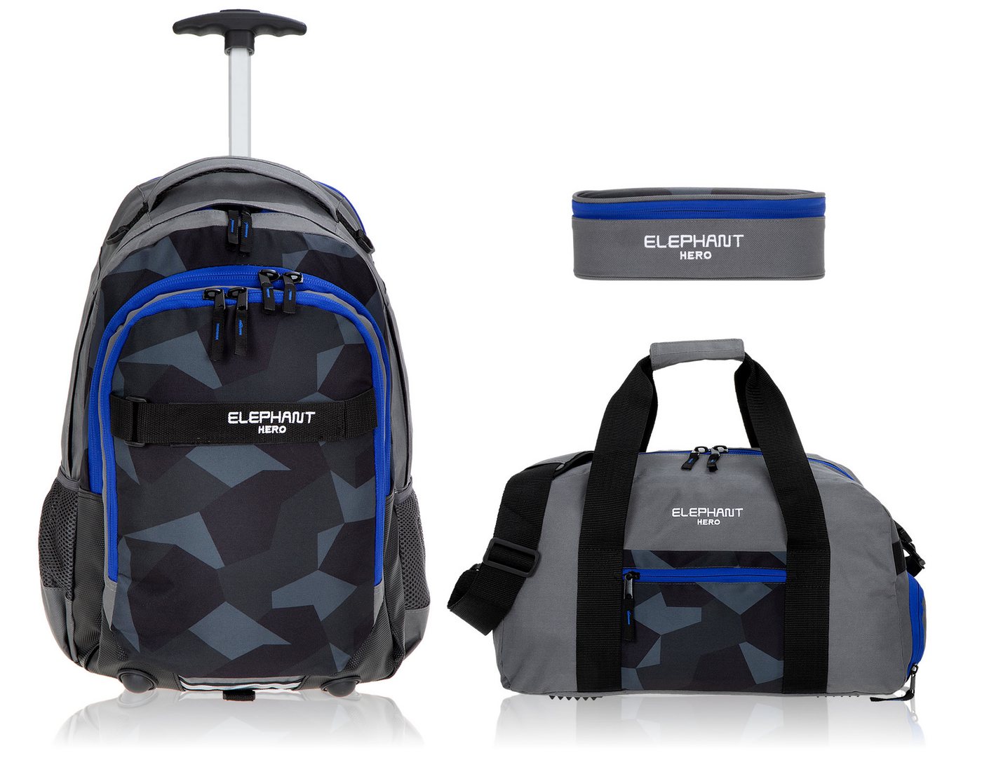 ELEPHANT Schulrucksack Schultrolley Trolley Hero Signature Schulrucksack (3 Teile Set), Rucksacktrolley Schule Rucksack Trolly, Sporttasche, Mäppchen Box +tsm