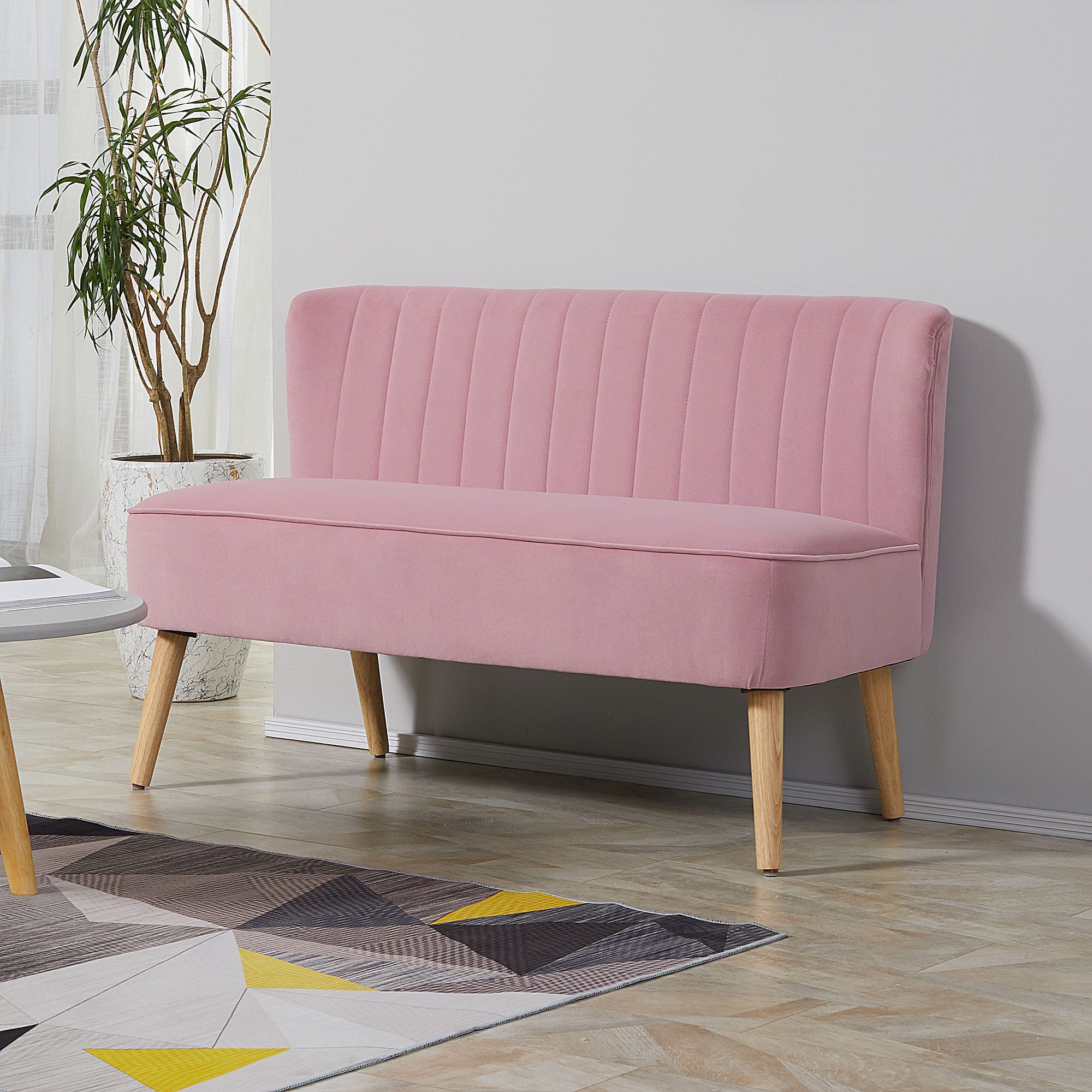 HOMCOM 2-Sitzer Sofa Loveseat mit Leinen-Optik für Schlafzimmer 117x56,5x77cm, Doppelsofa 1 Teile, für Wohnzimmer, Schlafzimmer, 117 x 56,5 x 77 cm, Rosa