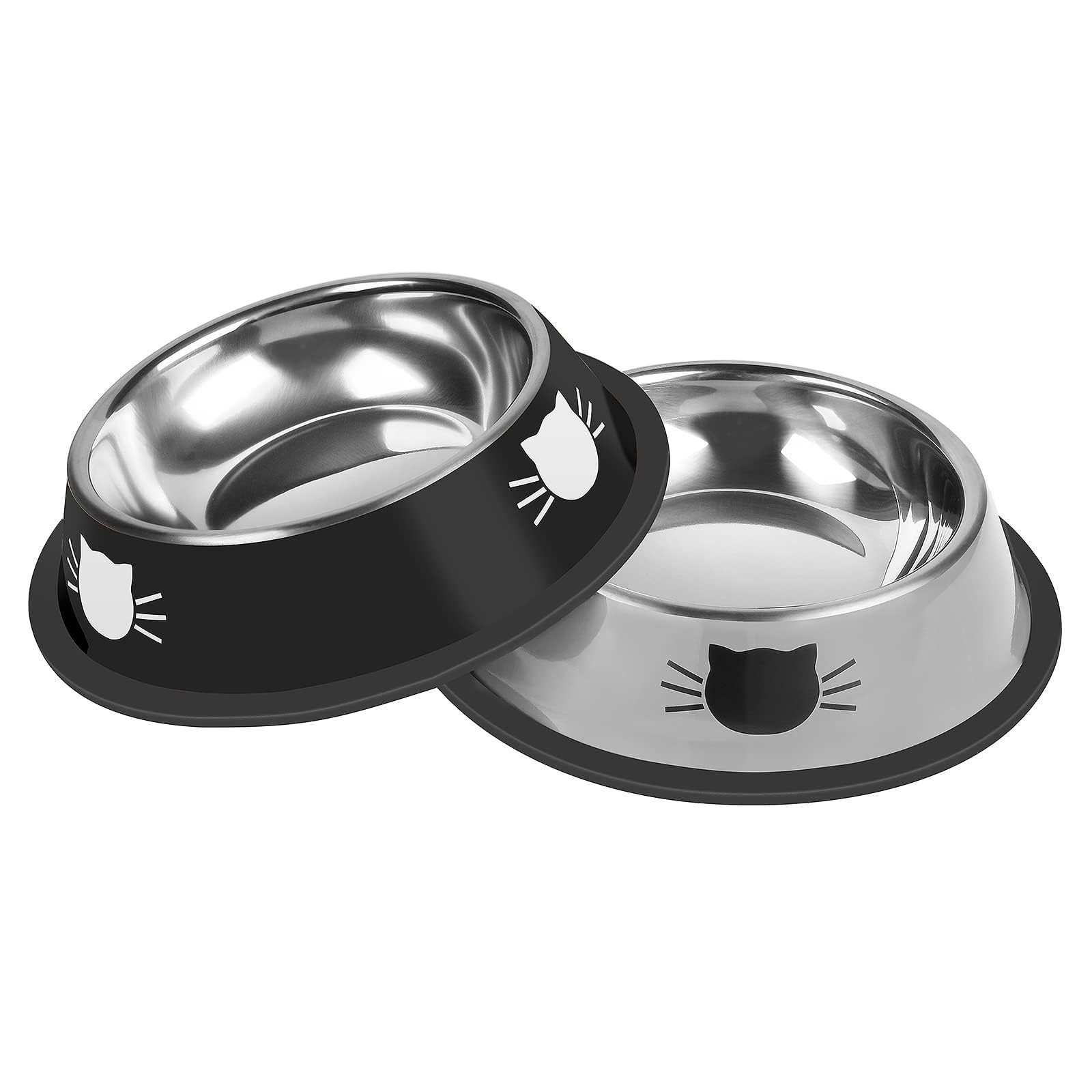 Ledander Napf-Set 2 rutschfeste, kleine Futternäpfe aus Edelstahl für Katzen, bruchfest, herausnehmbarer Gummiboden, leicht zu reinigen