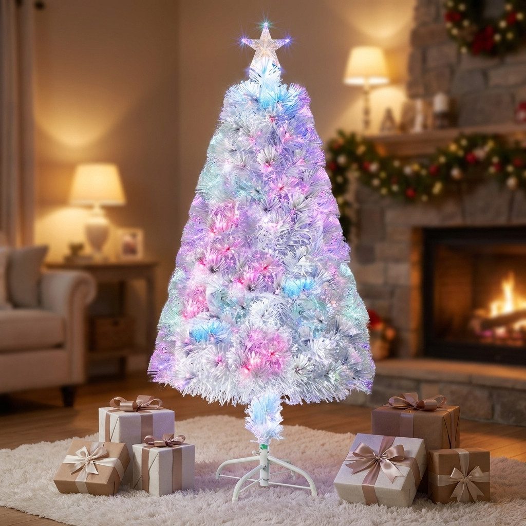LEADZM Künstlicher Weihnachtsbaum Tannenbaum künstlich mit Glasfaser-Beleuchtung, 120 Spitzen, Sternspitze, PVC, Christbaum für Weihnachten