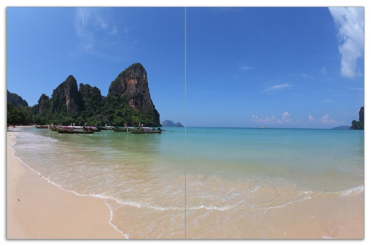 und an Noppen), Thailands (Glasplatte, der Strand Größen verschiedene ESG-Sicherheitsglas, Herd-Abdeckplatte inkl. Küste 5mm 2 tlg., -Panorama, Wallario Felsen