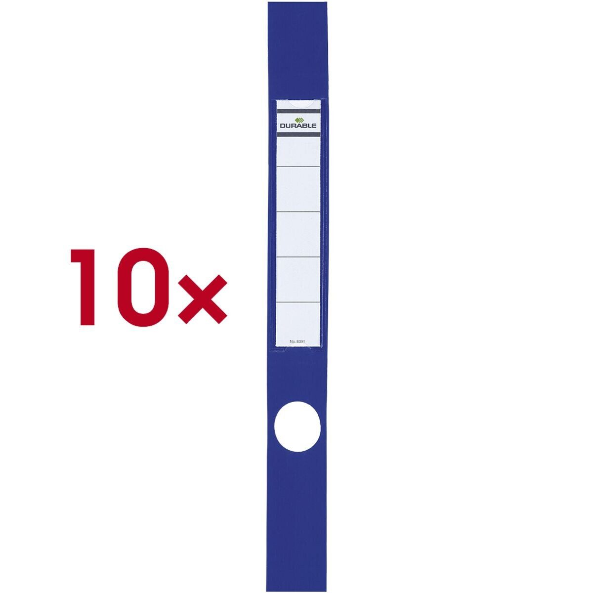 DURABLE Etiketten Ordofix, 10 Stück, schmal (40x390 mm), selbstklebend, mit transparenter Tasche