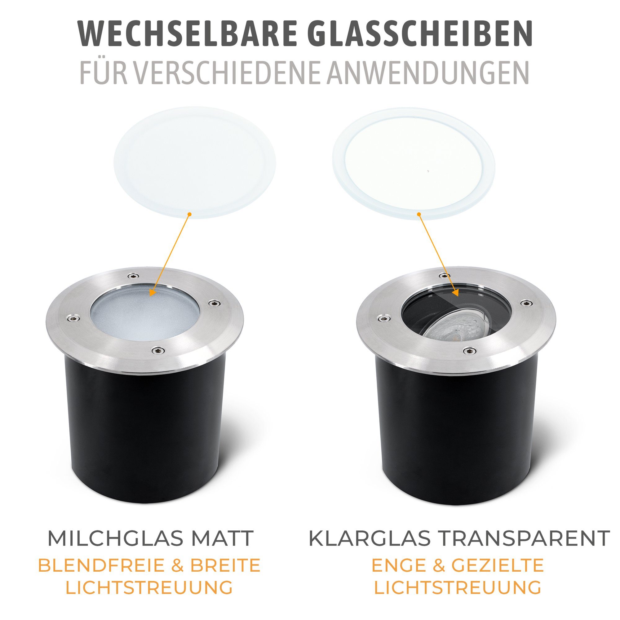 SSC-LUXon LED IP67, Neutralweiß & Bodeneinbauleuchte rund schwenkbar Gartenstrahler JADINA flach, LED