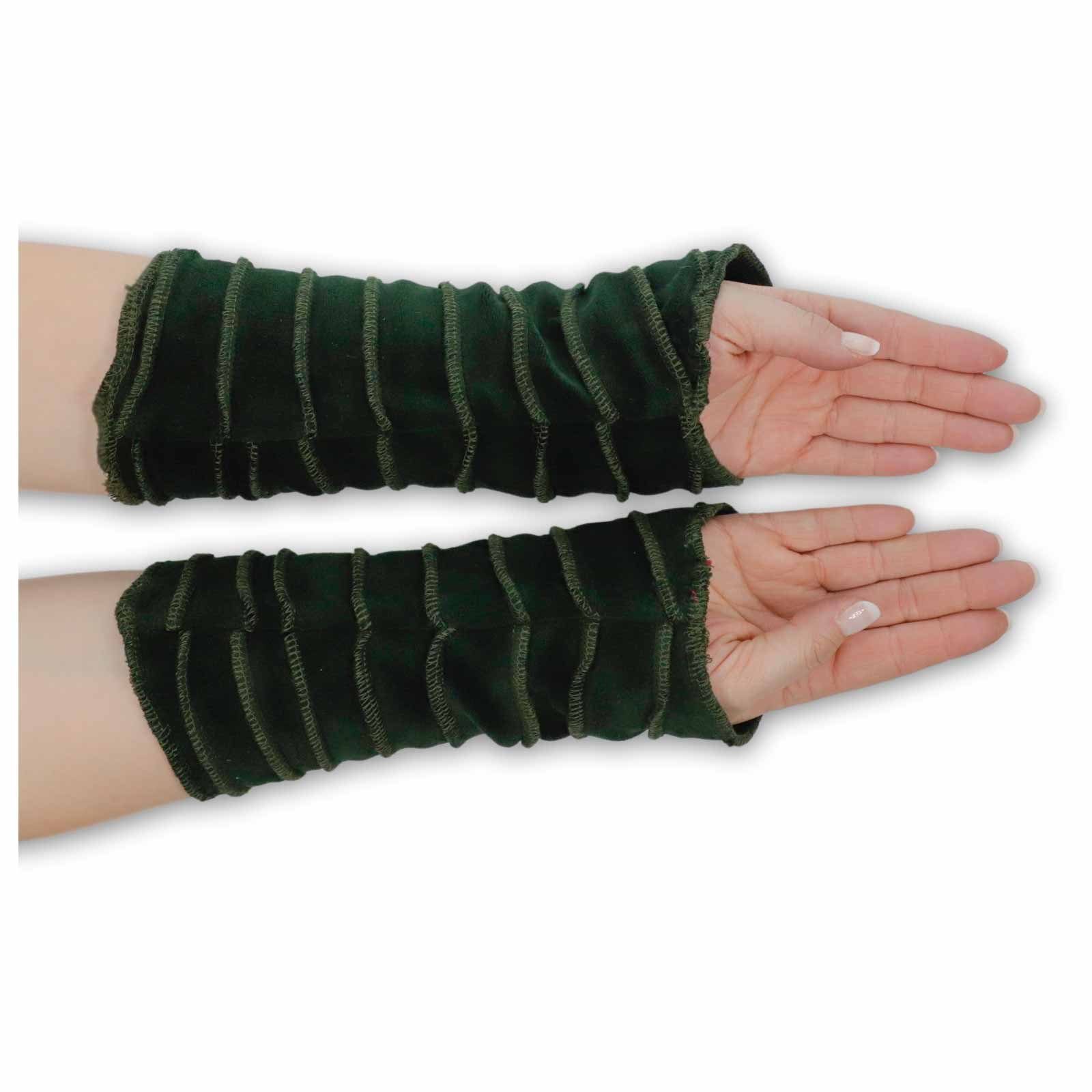 Samt Armstulpen und Handschuhe Armstulpen KUNST Handwärmer Grün Stulpen MAGIE UND Kunst Magie