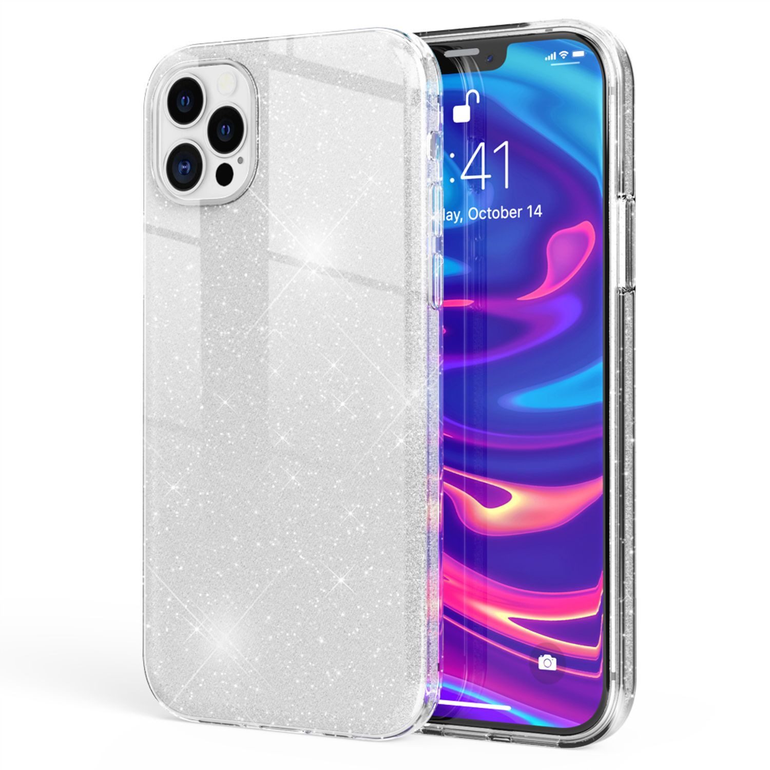 Nalia Smartphone-Hülle Apple iPhone 12 Pro Max 17 cm (6,7 Zoll), Glitzer Silikon Hülle / Glänzender Hybrid Schutz / Stoßfest & Robust