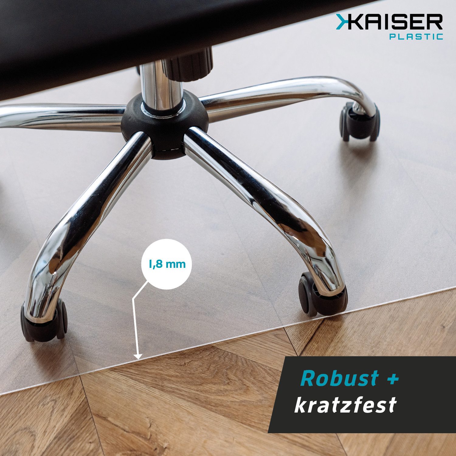 Kaiser plastic Bodenschutzmatte für Hartboden - Bürostuhl Unterlage - Unterlage Schreibtischstuhl, Schutzmatte transparent - rutschfest - Stuhlunterlage Made in Germany